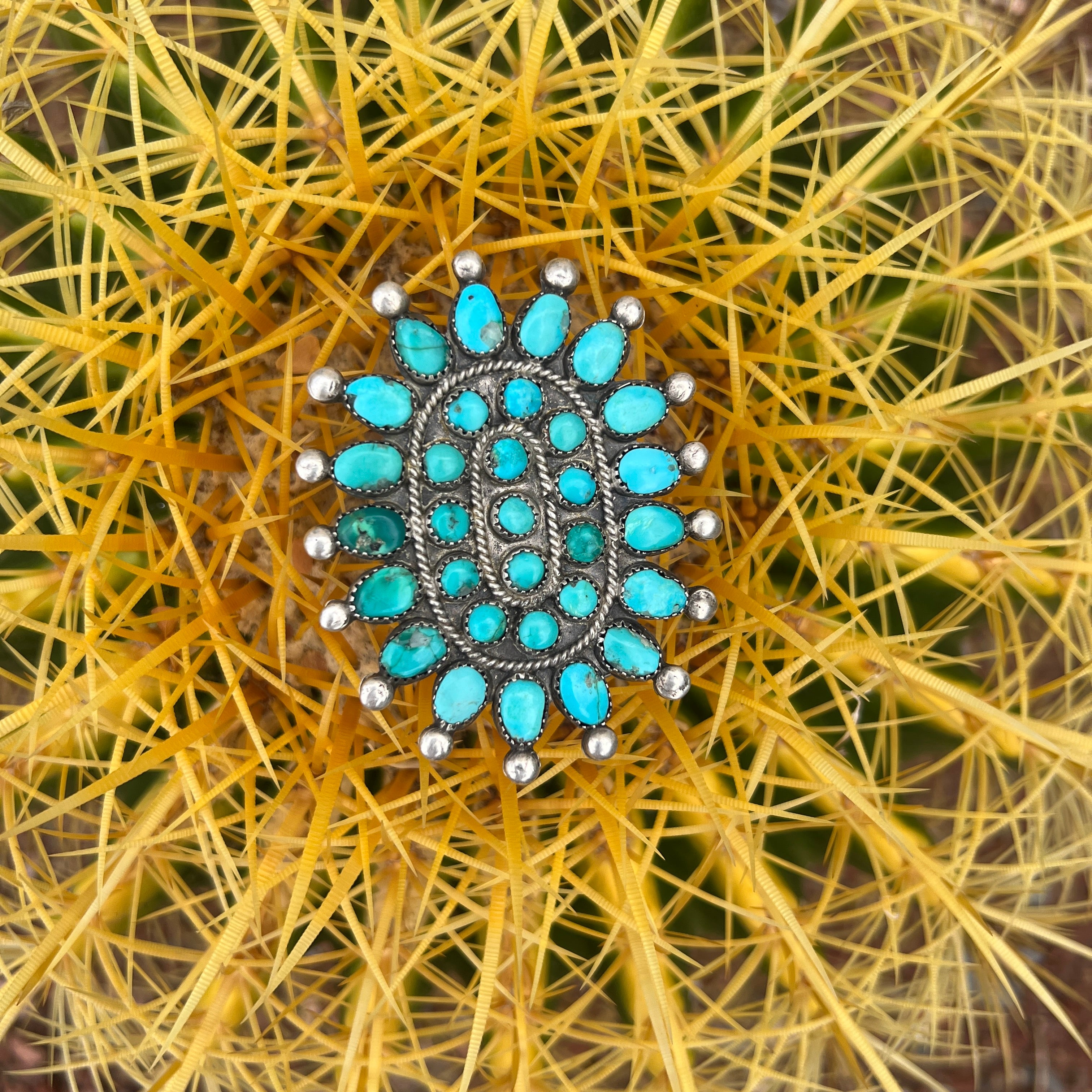 Vintage Navajo Silver and Turquoise Cluster Pendant Necklace