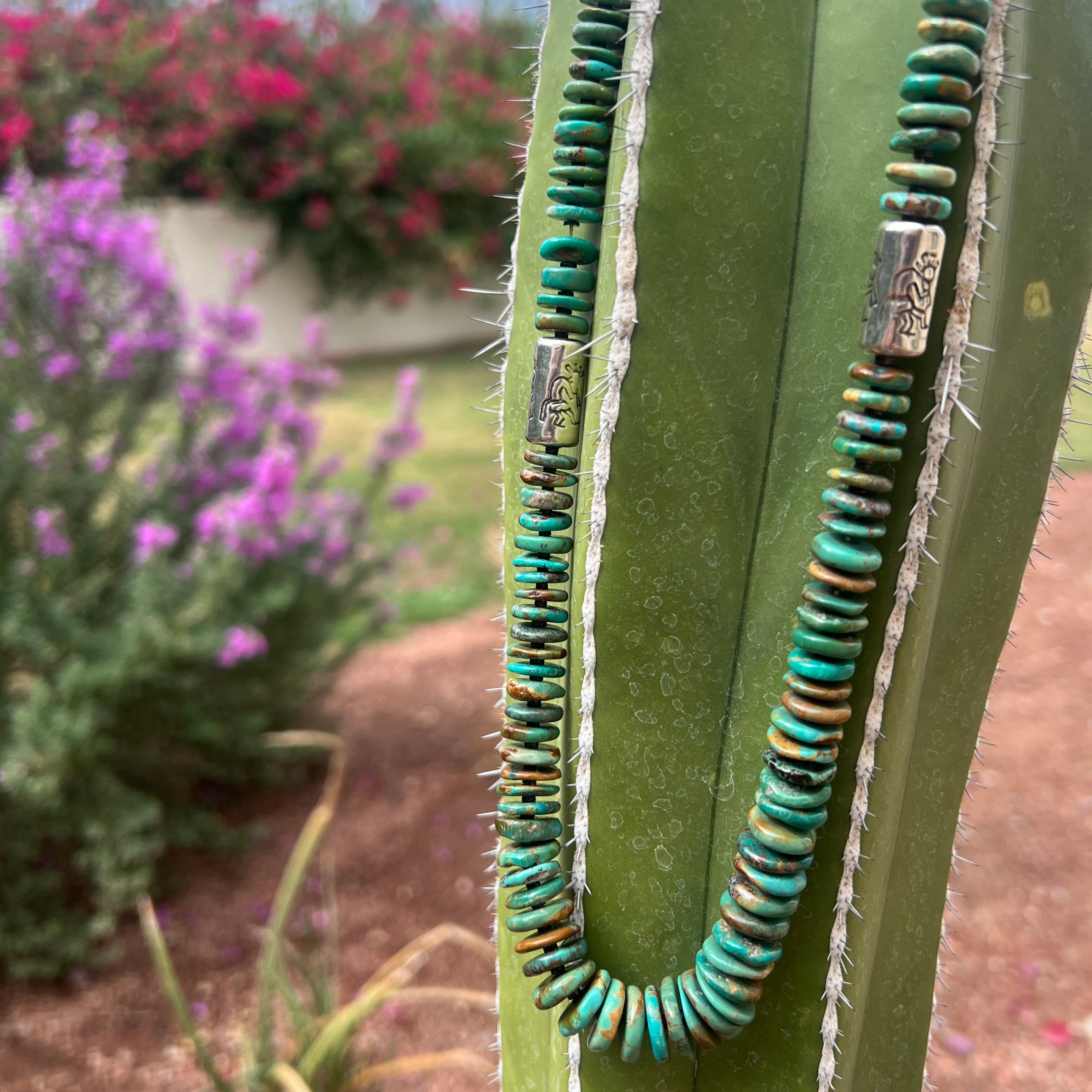 King Manassa Turquoise Necklace with Silver Kokopelli Santo Domingo