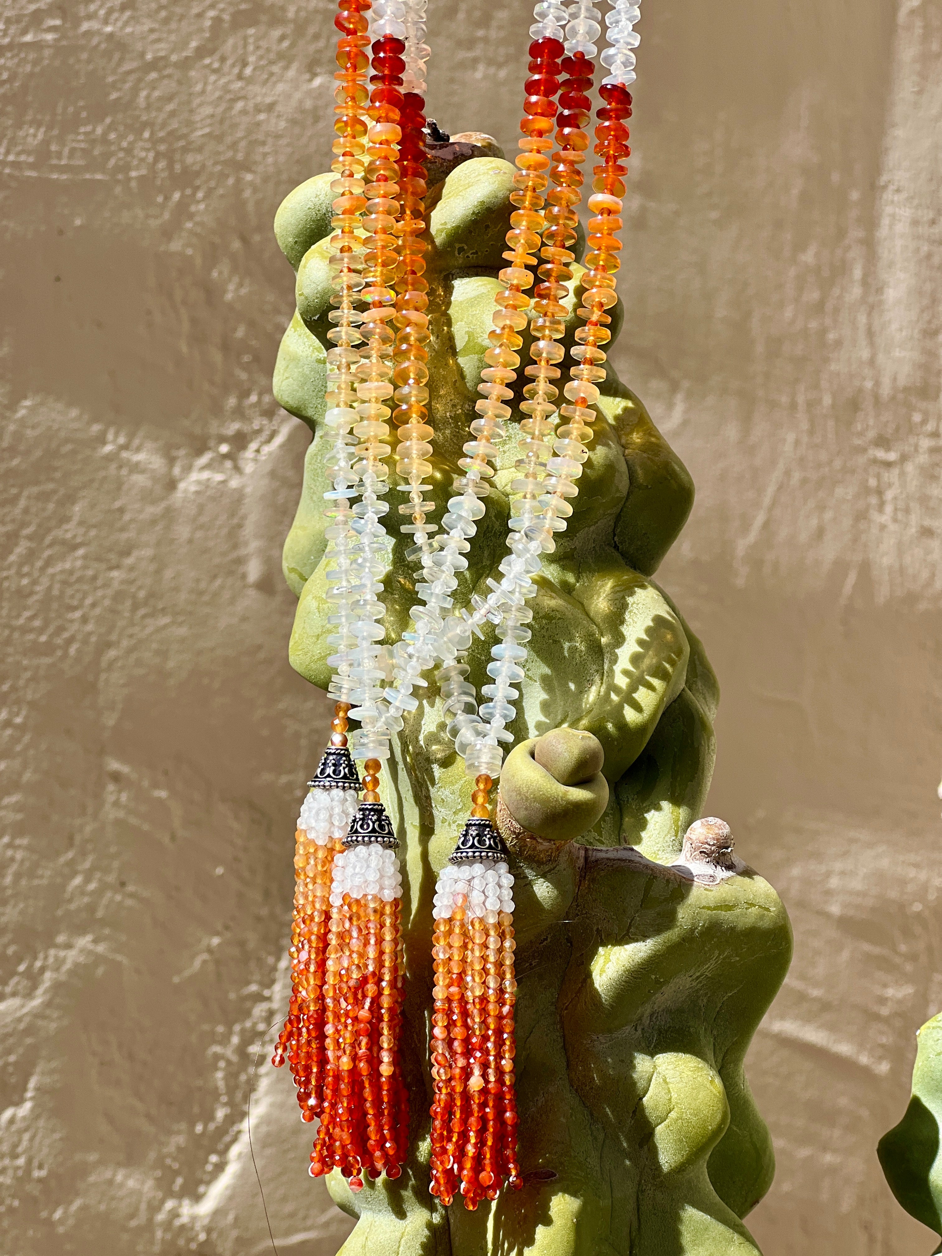 Rare Ombre Fire Opal Mala Necklace