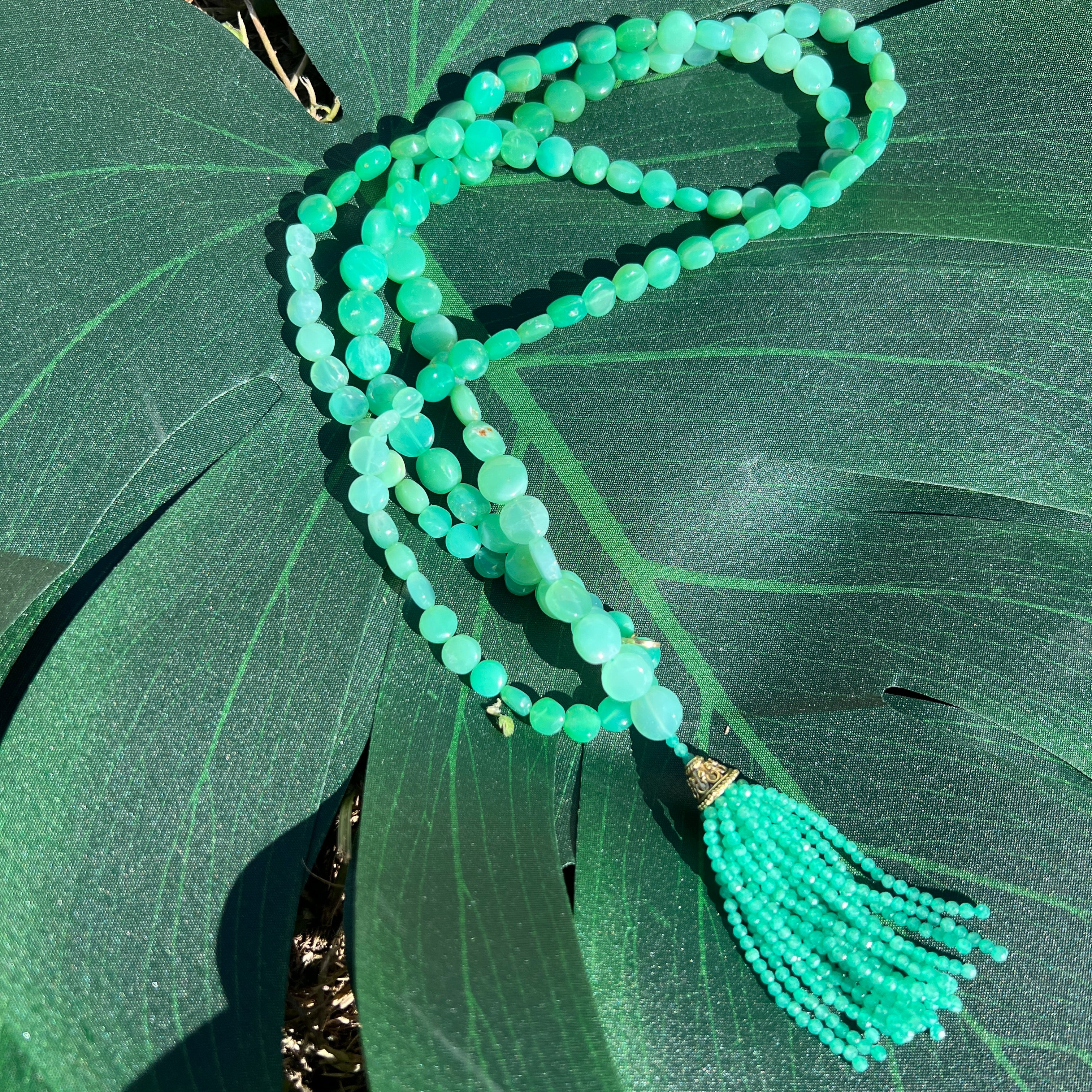 Chrysoprase Coin Mala Necklace