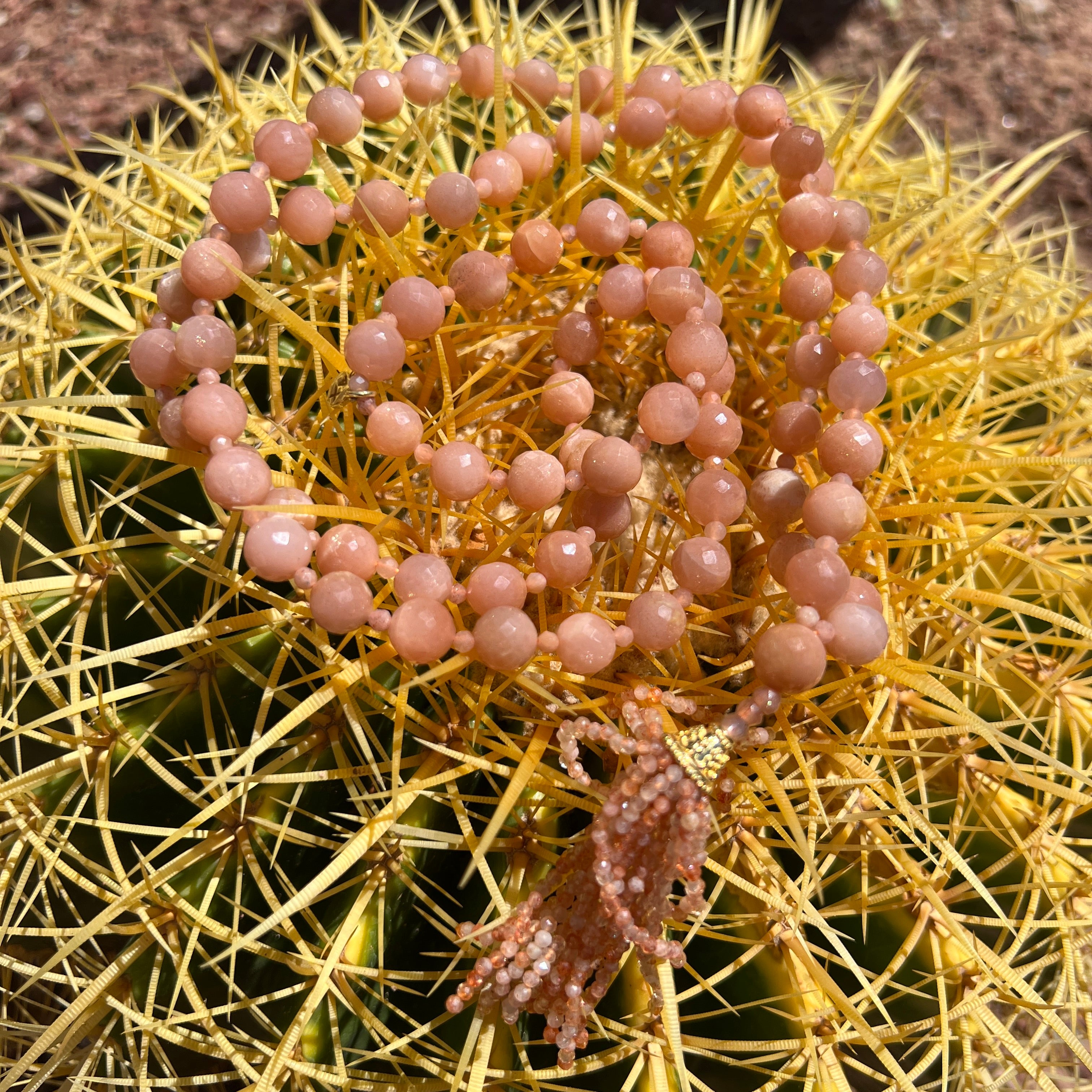Peach Moonstone Faceted Mala Necklace