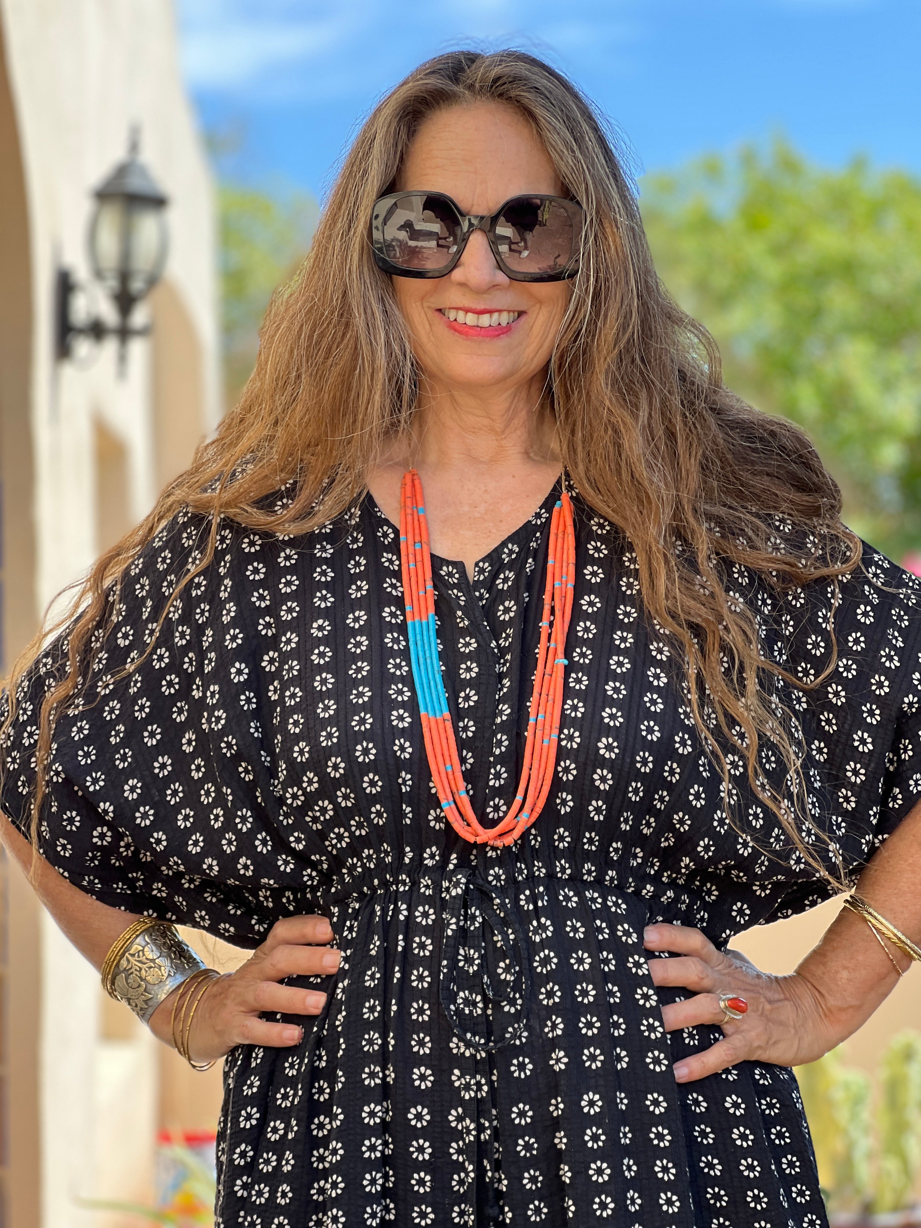 Turquoise and Orange Coral Necklace Santo Domingo