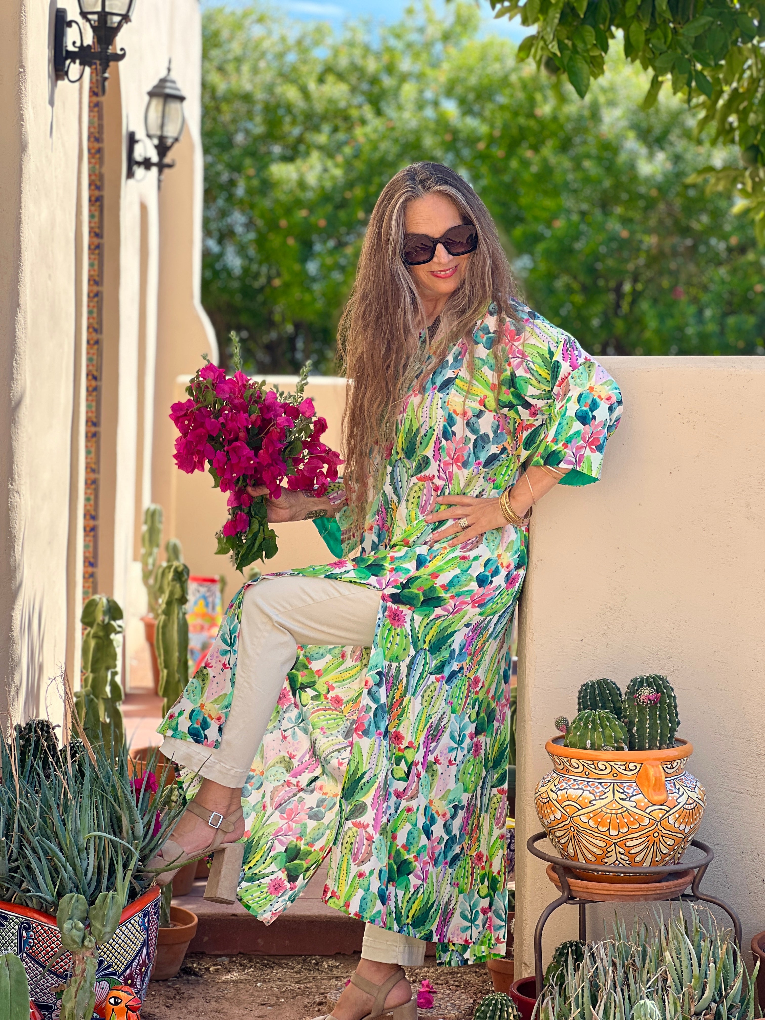 Primavera Italian Silk Long Tunic Dress