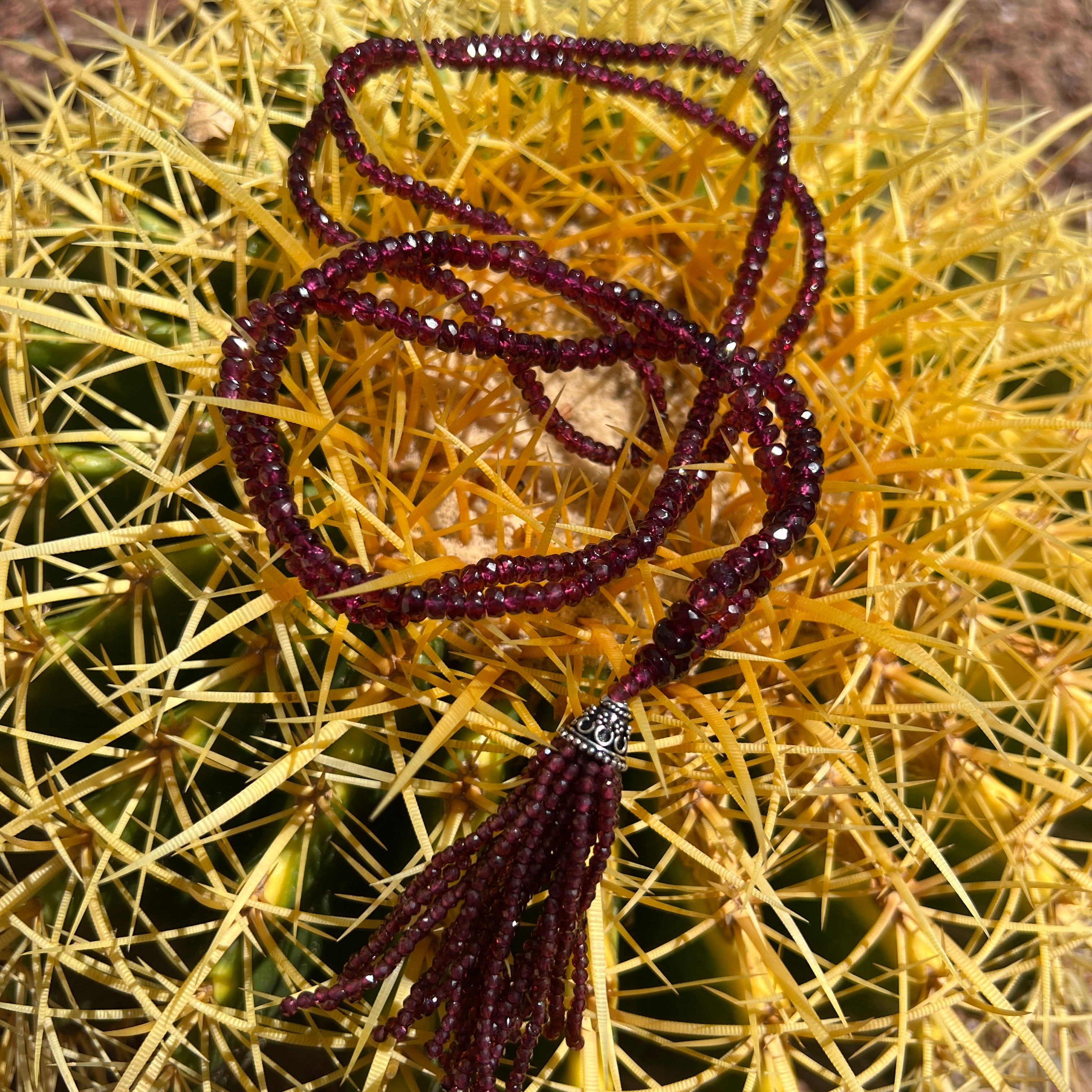 Rare Faceted Rhodolite Garnet Mala Necklace