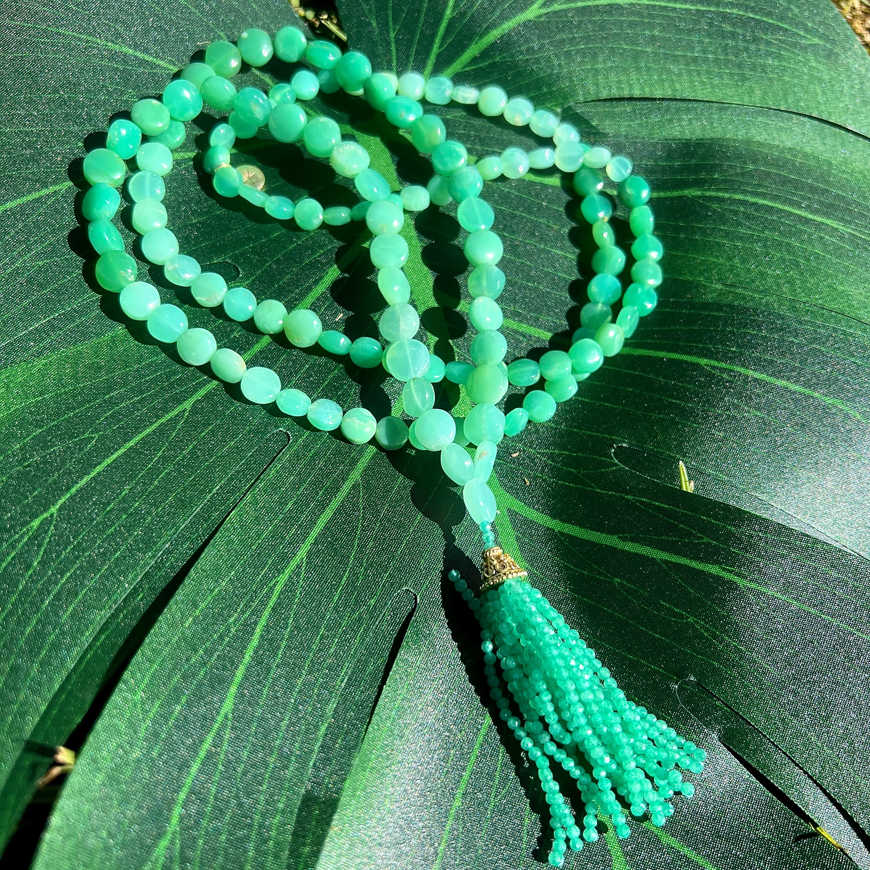 Chrysoprase Coin Mala Necklace