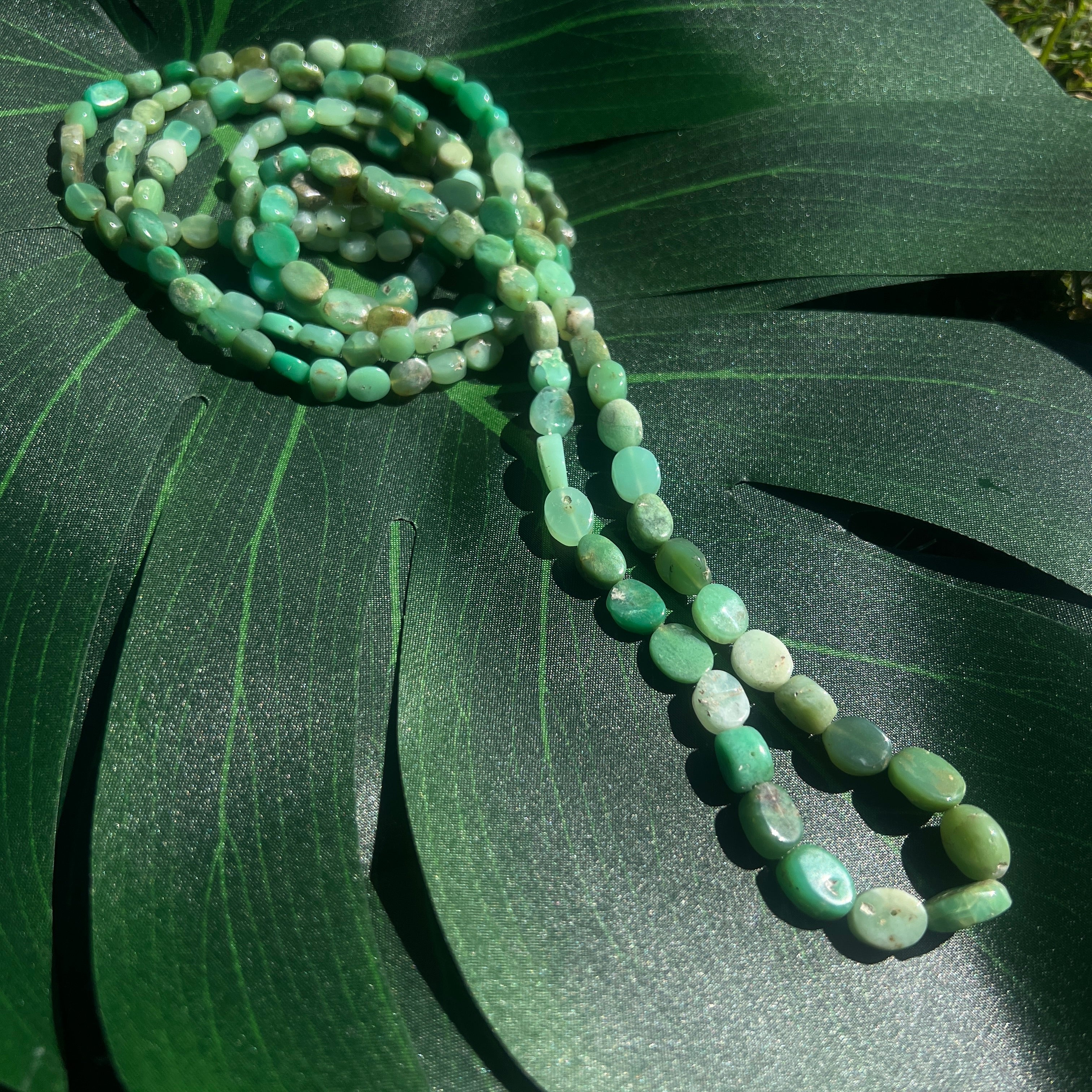 Chrysoprase Oval Mala Long Necklace