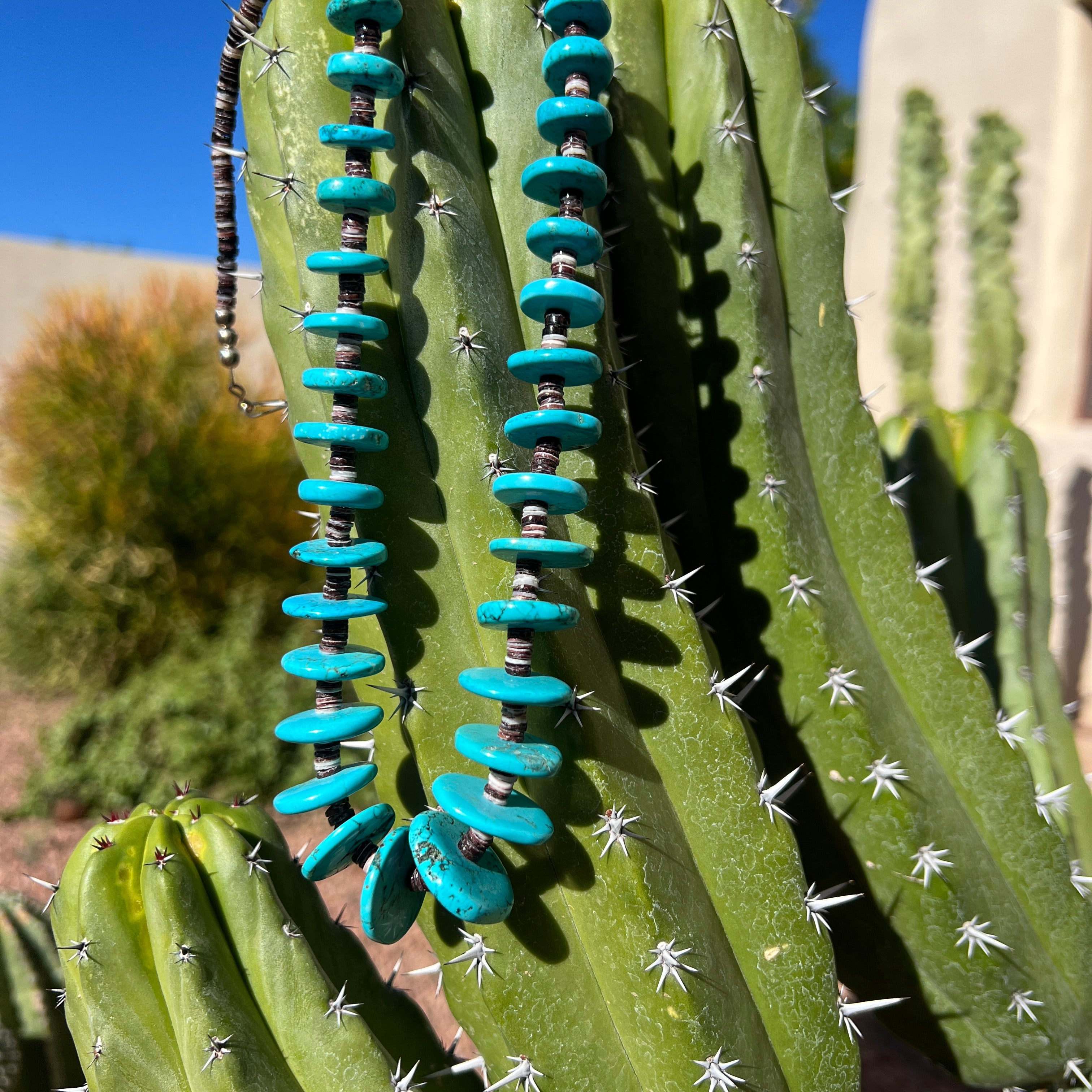 Vintage Turquoise Circular Disc and Heishi Necklace Santo Domingo