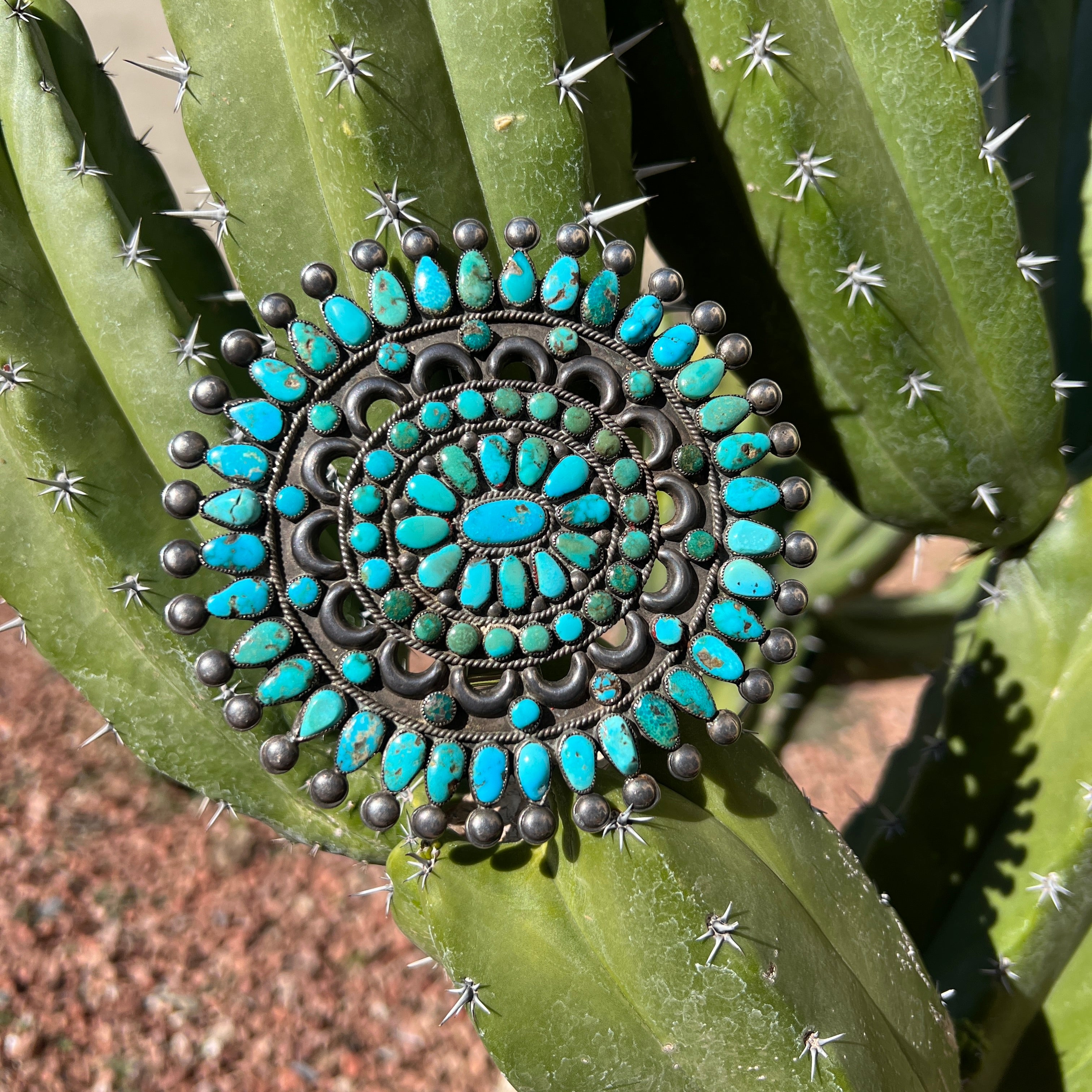 Rare Vintage Zuni BIG Turquoise Cluster Pin/Pendant Necklace
