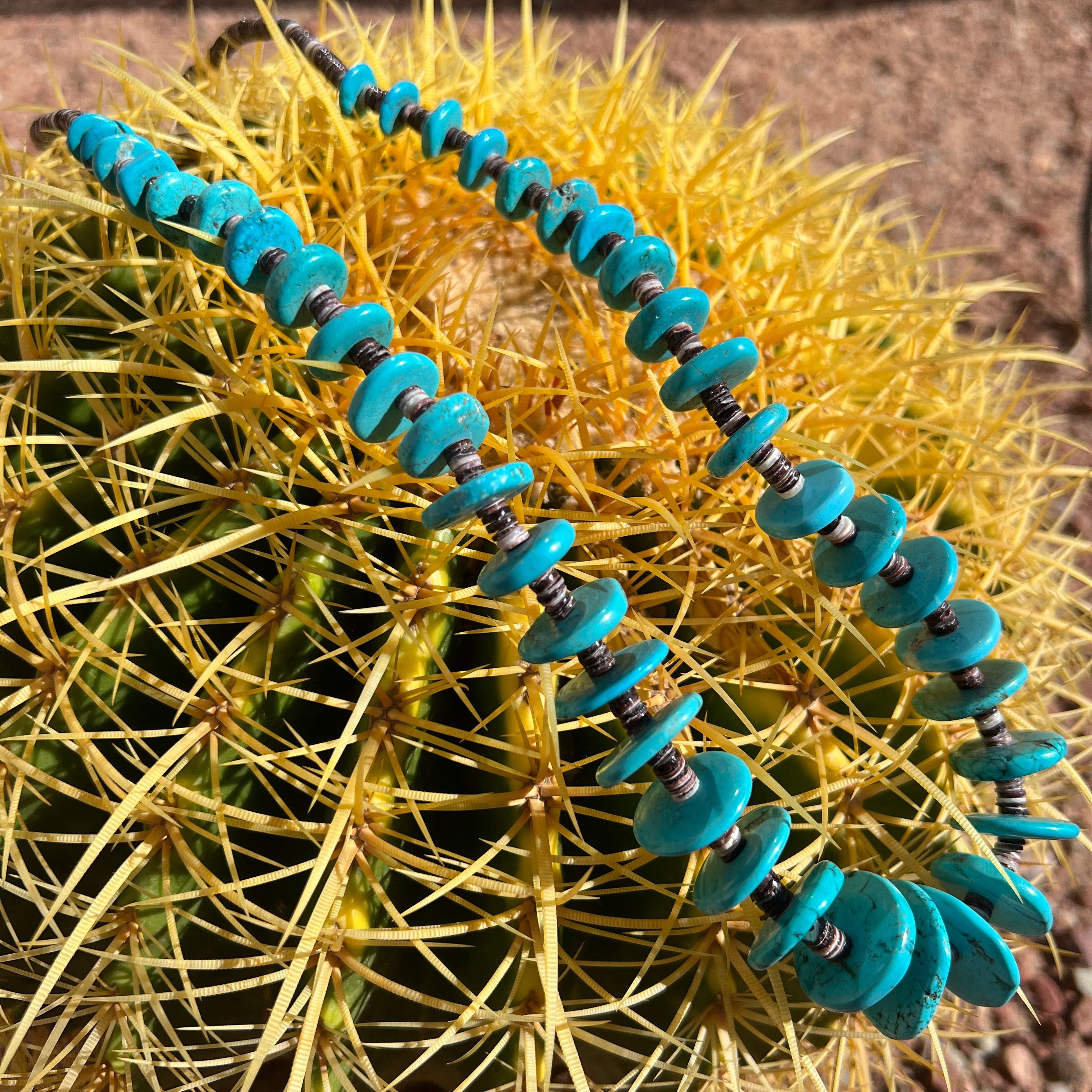 Vintage Turquoise Circular Disc and Heishi Necklace Santo Domingo