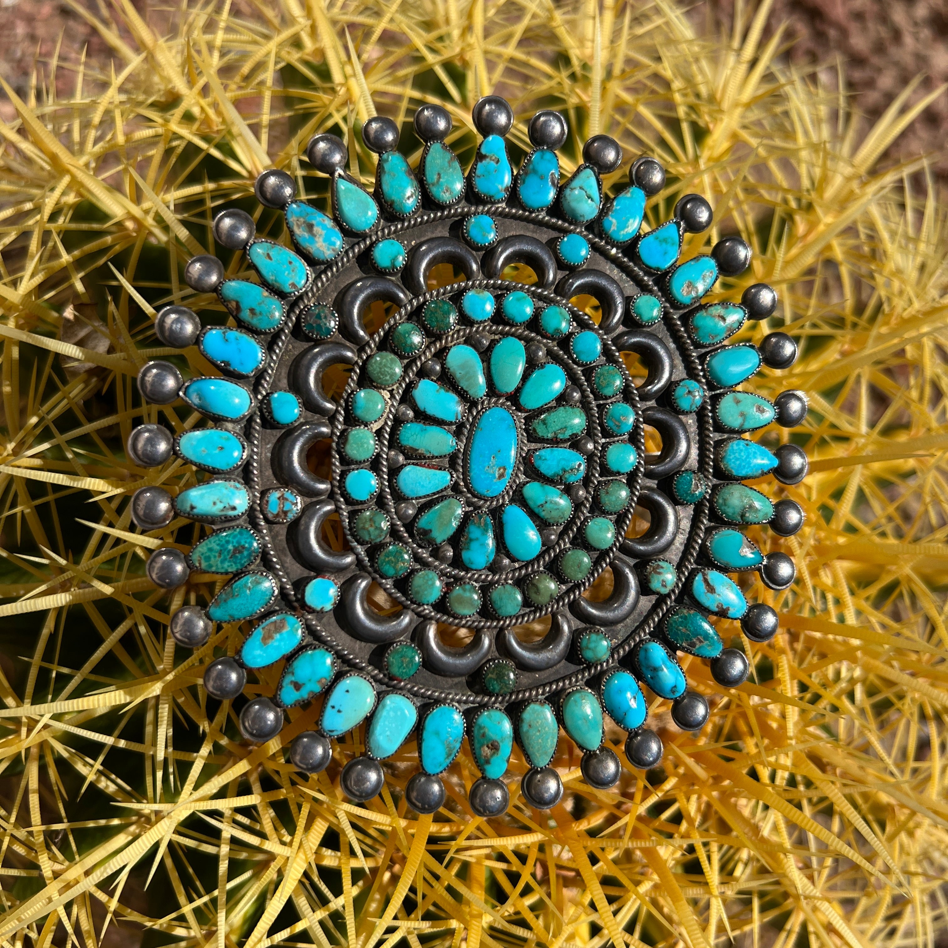 Rare Vintage Zuni BIG Turquoise Cluster Pin/Pendant Necklace