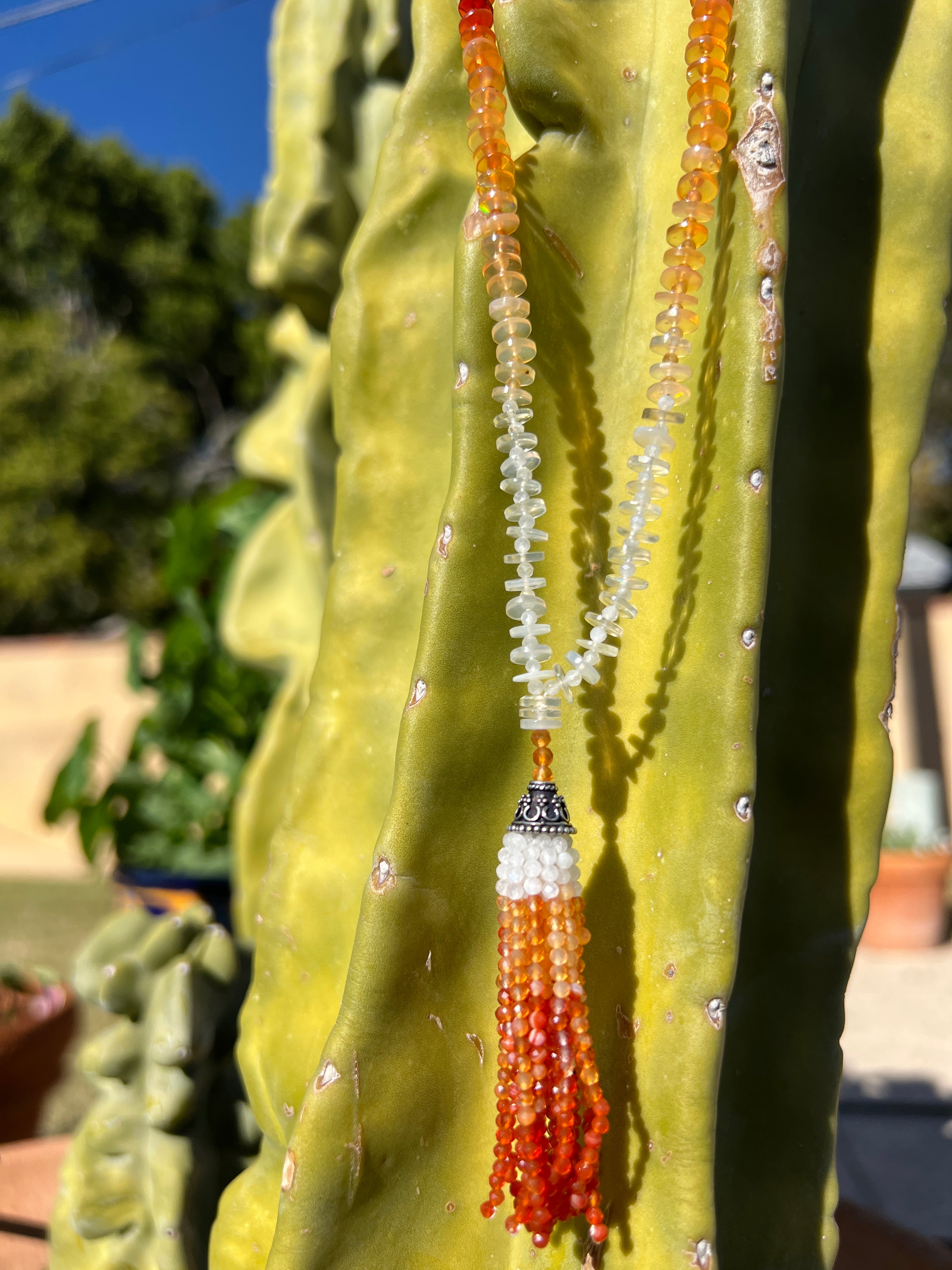 Rare Ombre Fire Opal Mala Necklace