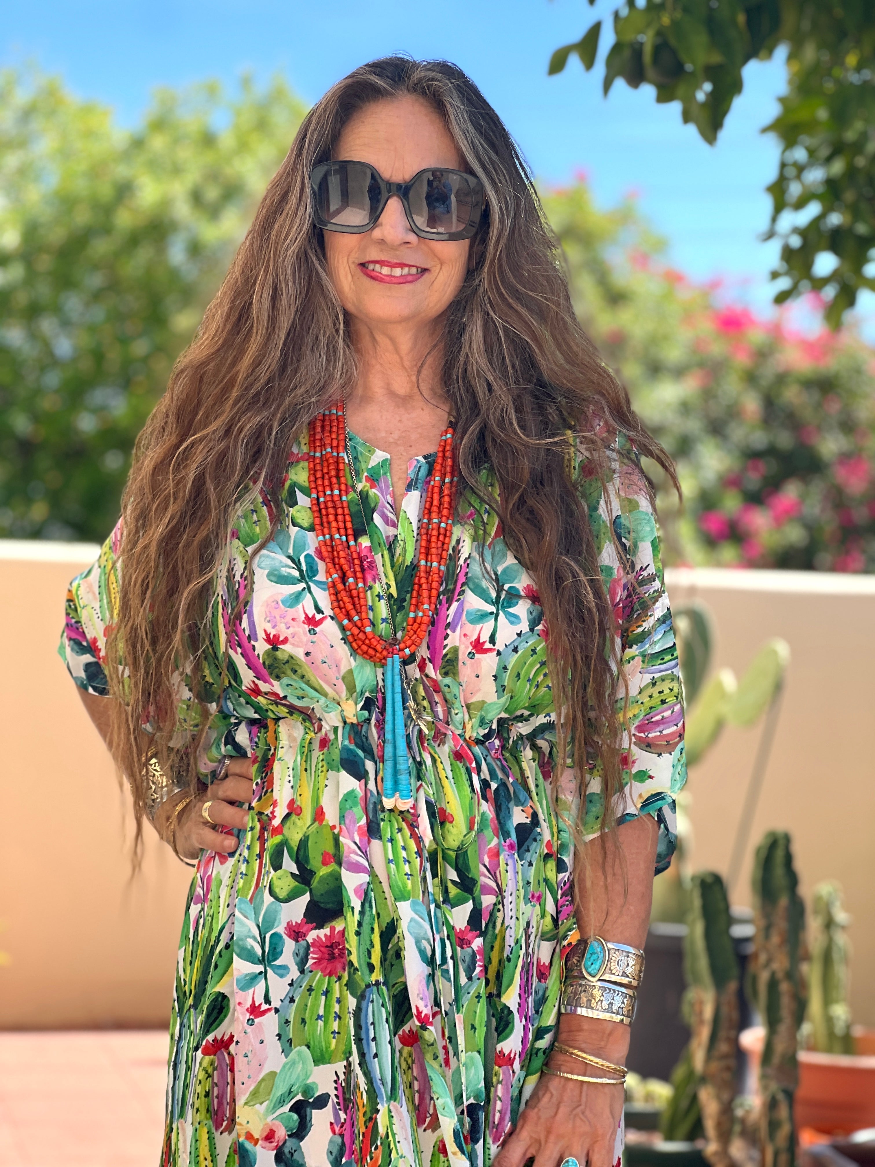 Kingman Turquoise and Orange Ceramic Bead Jacla Santo Domingo