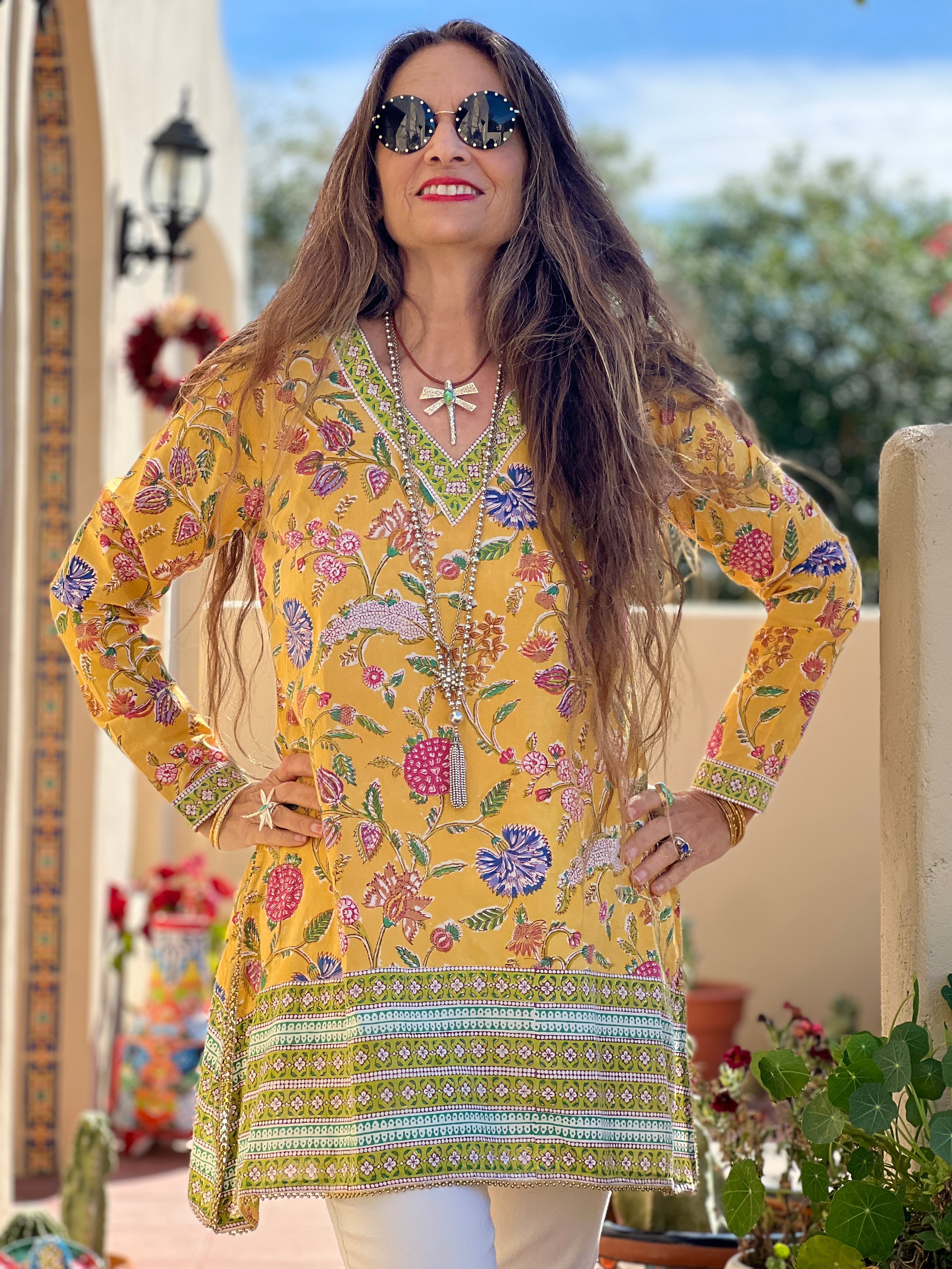 Golden Beauty Floral Cotton Tunic