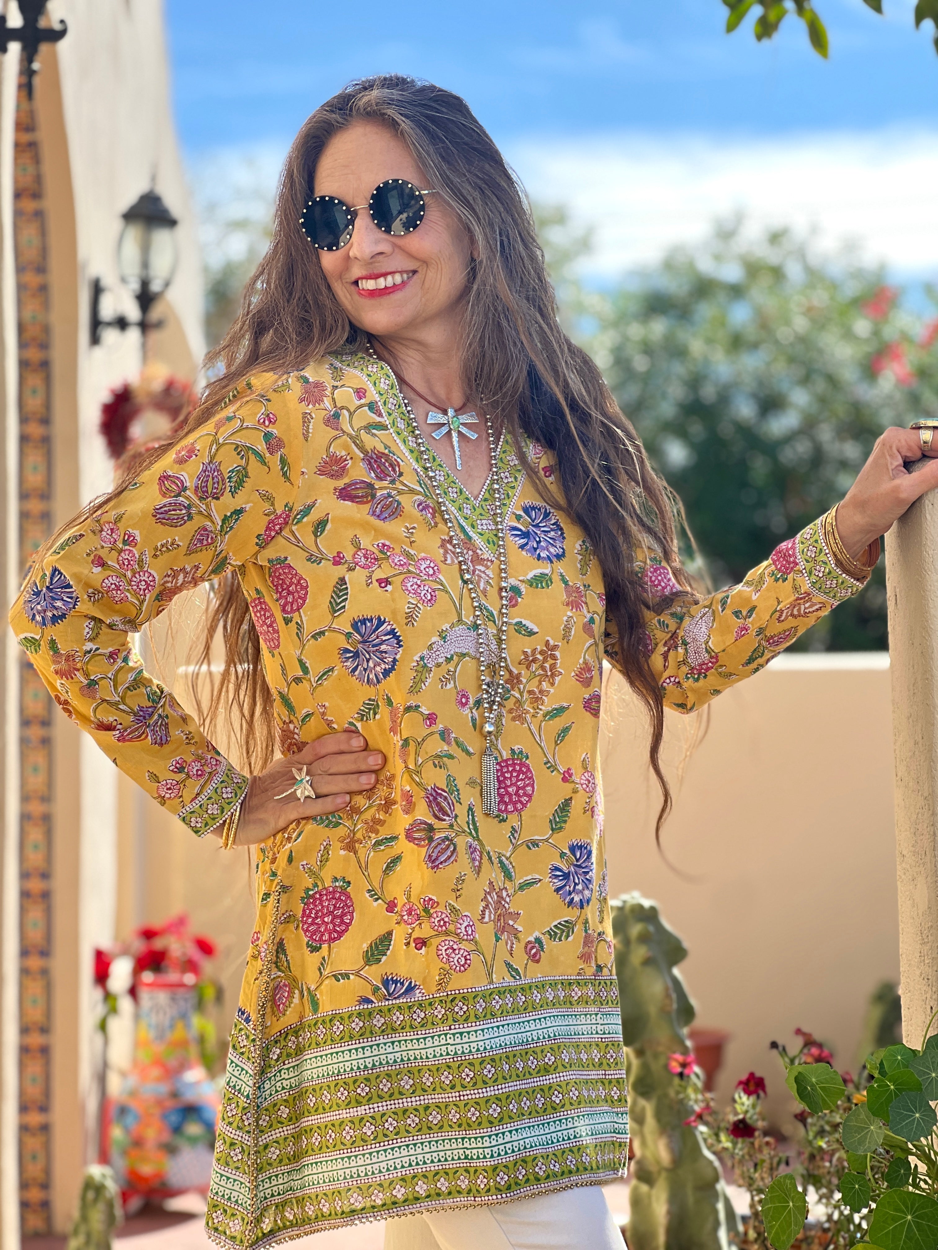 Golden Beauty Floral Cotton Tunic