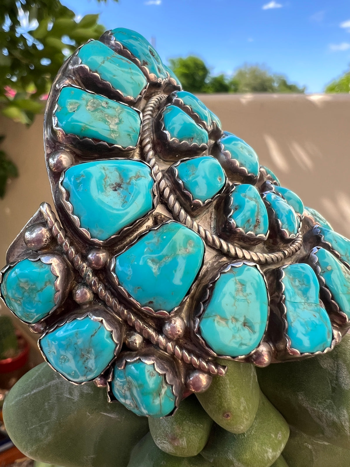 Vintage Sleeping Beauty Turquoise Navajo Cluster Bracelet Cuff