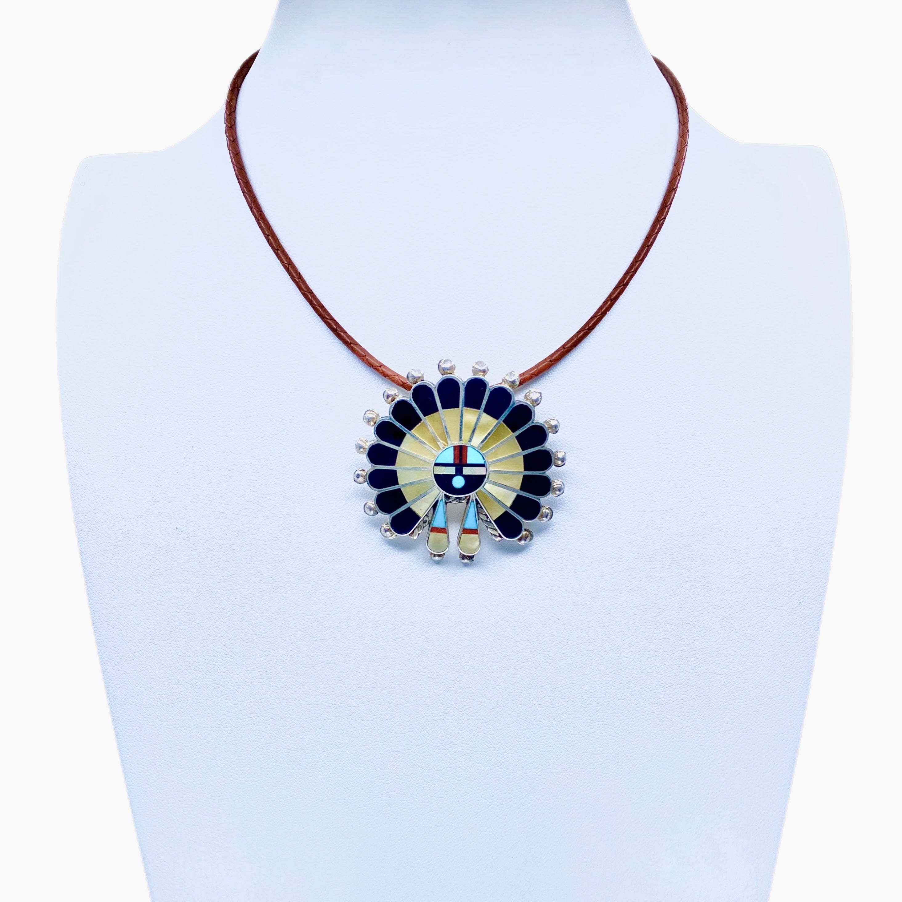 Zuni Black Onyx and Mother of Pearl Sun God Pin/Pendant ONE AVAILABLE