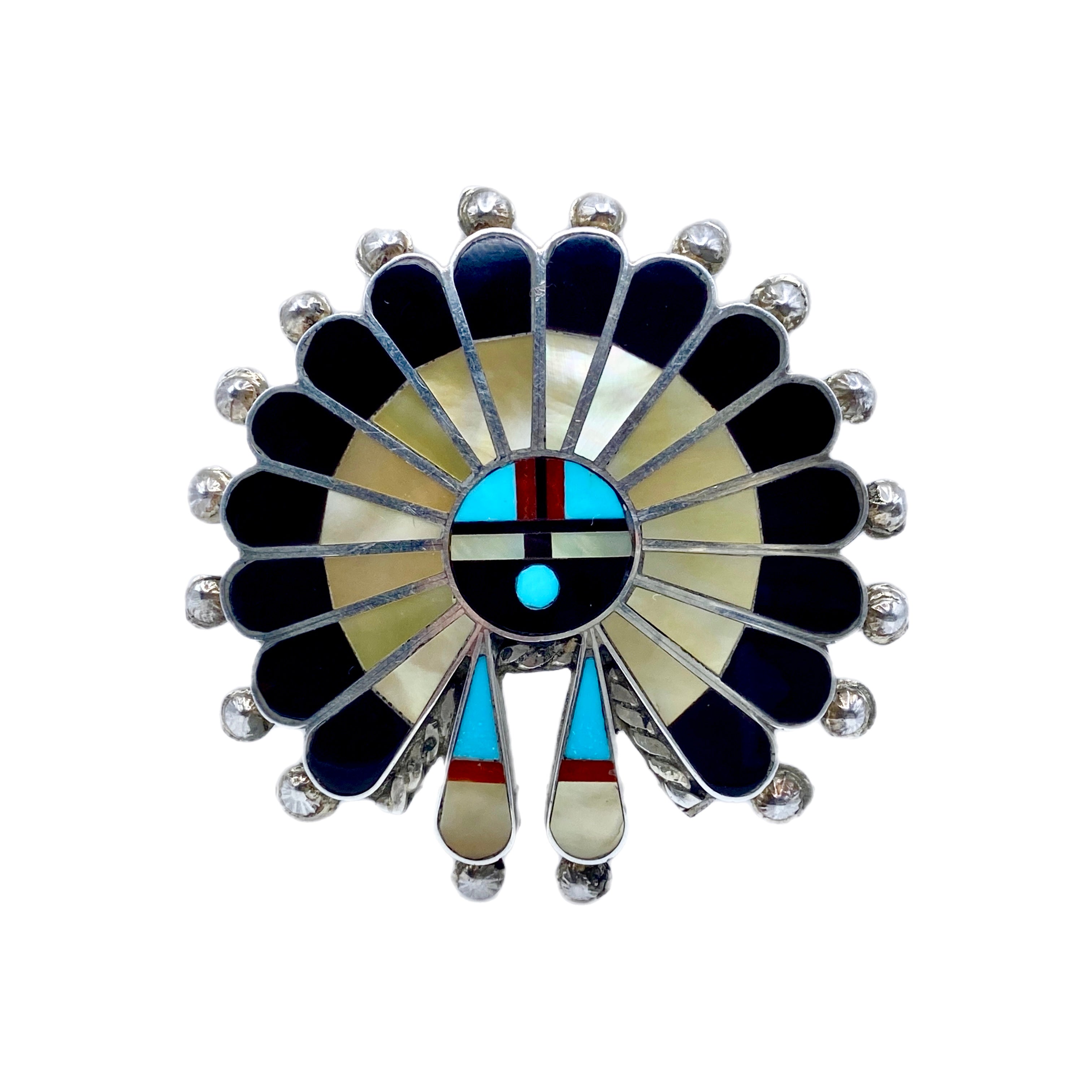 Zuni Black Onyx and Mother of Pearl Sun God Pin/Pendant
