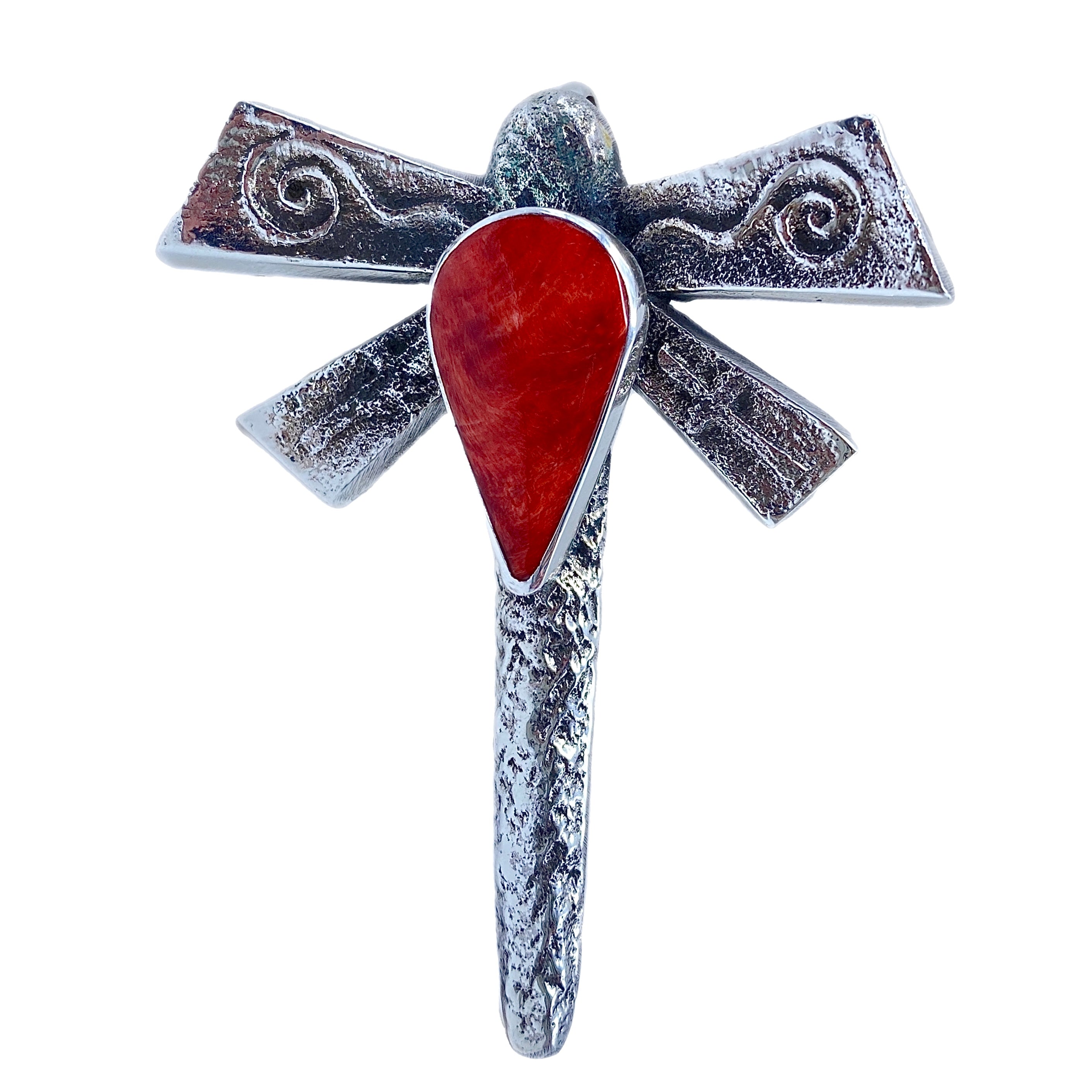 Coral Navajo Silver Dragonfly Pendant