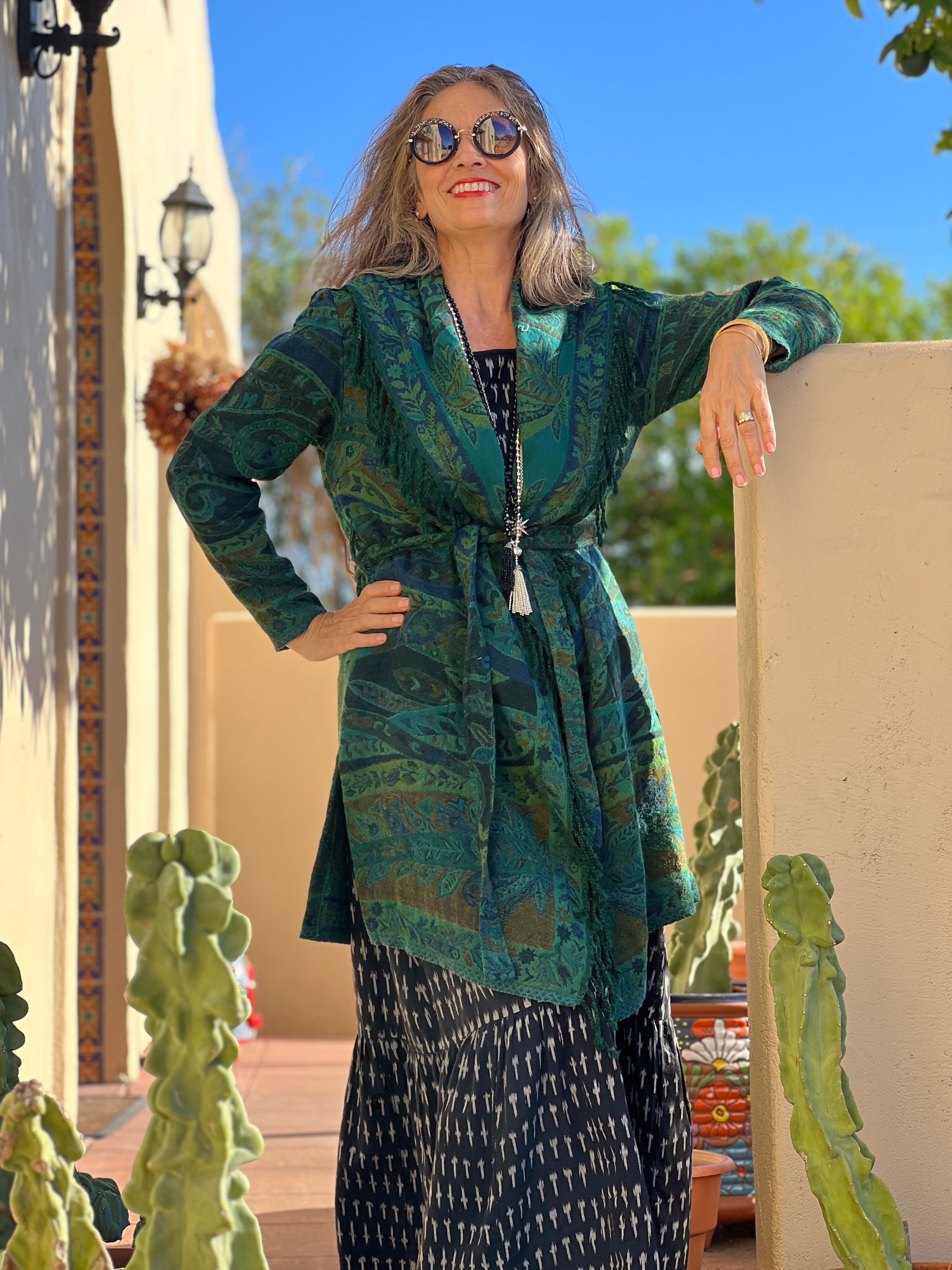 Verde Verdi Paisley Boiled Wool Belted Coat