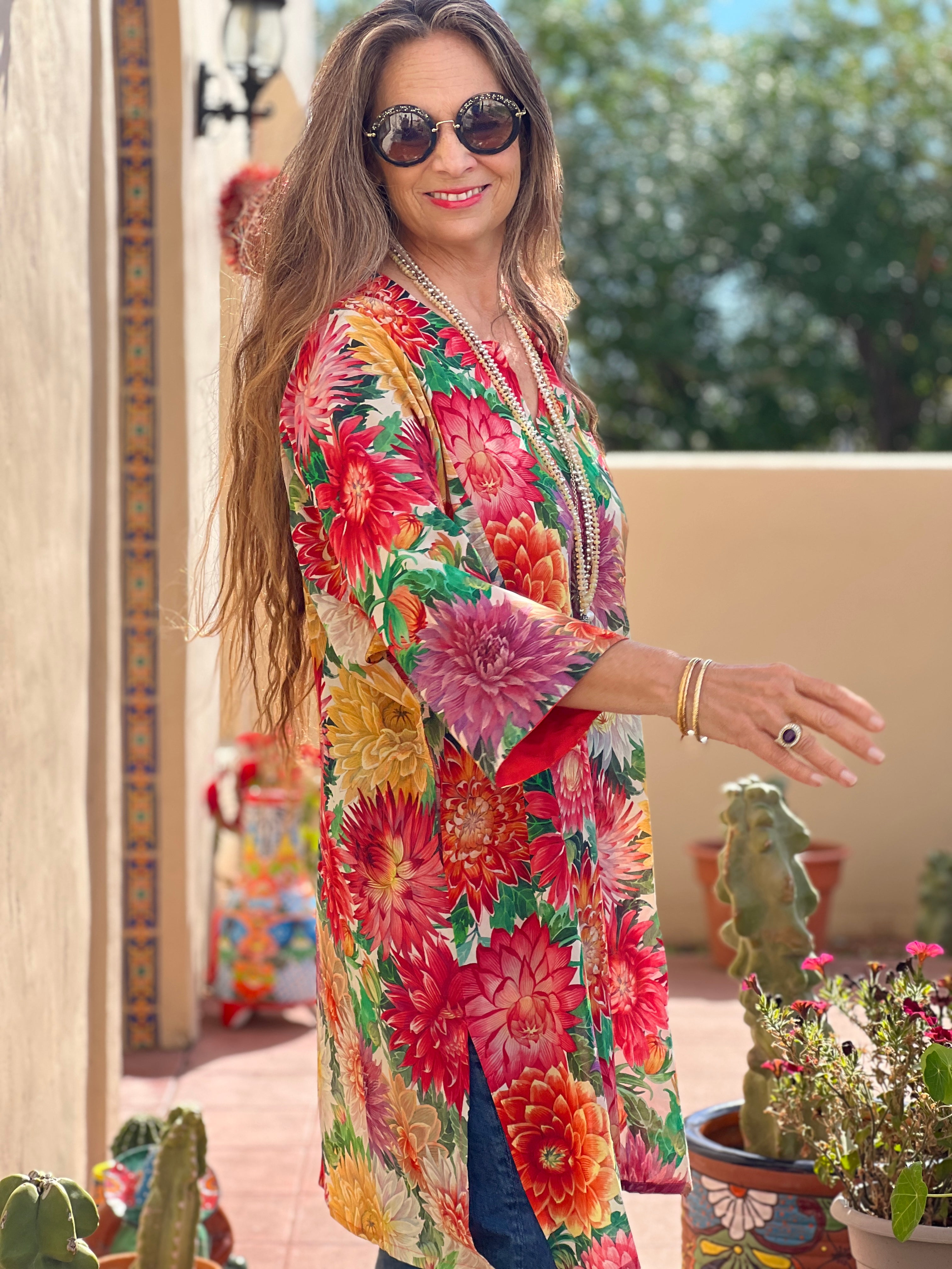 Dolce Dahlias Italian Silk Tunic