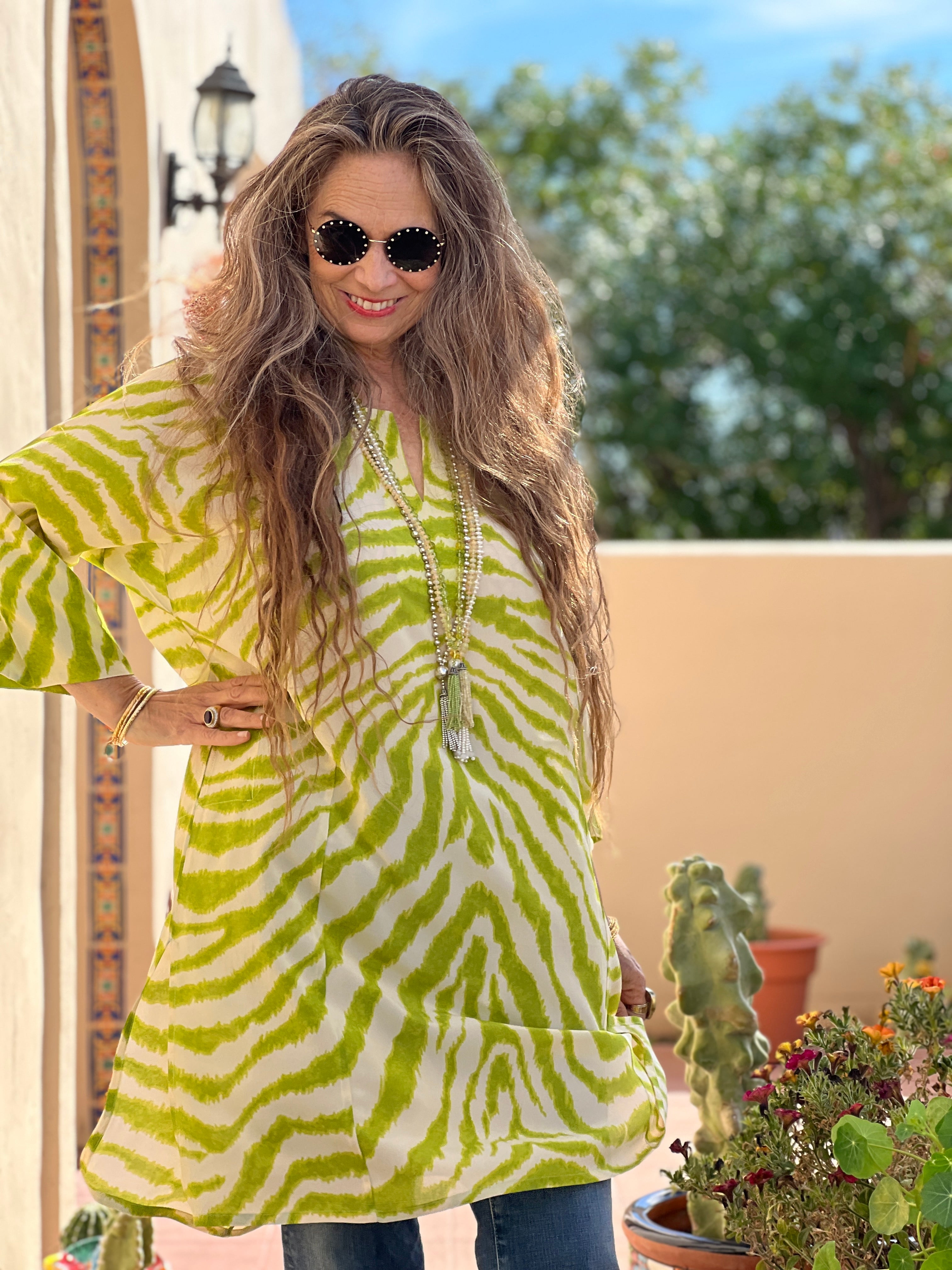 Zebra Limone Verde Italian Silk Tunic