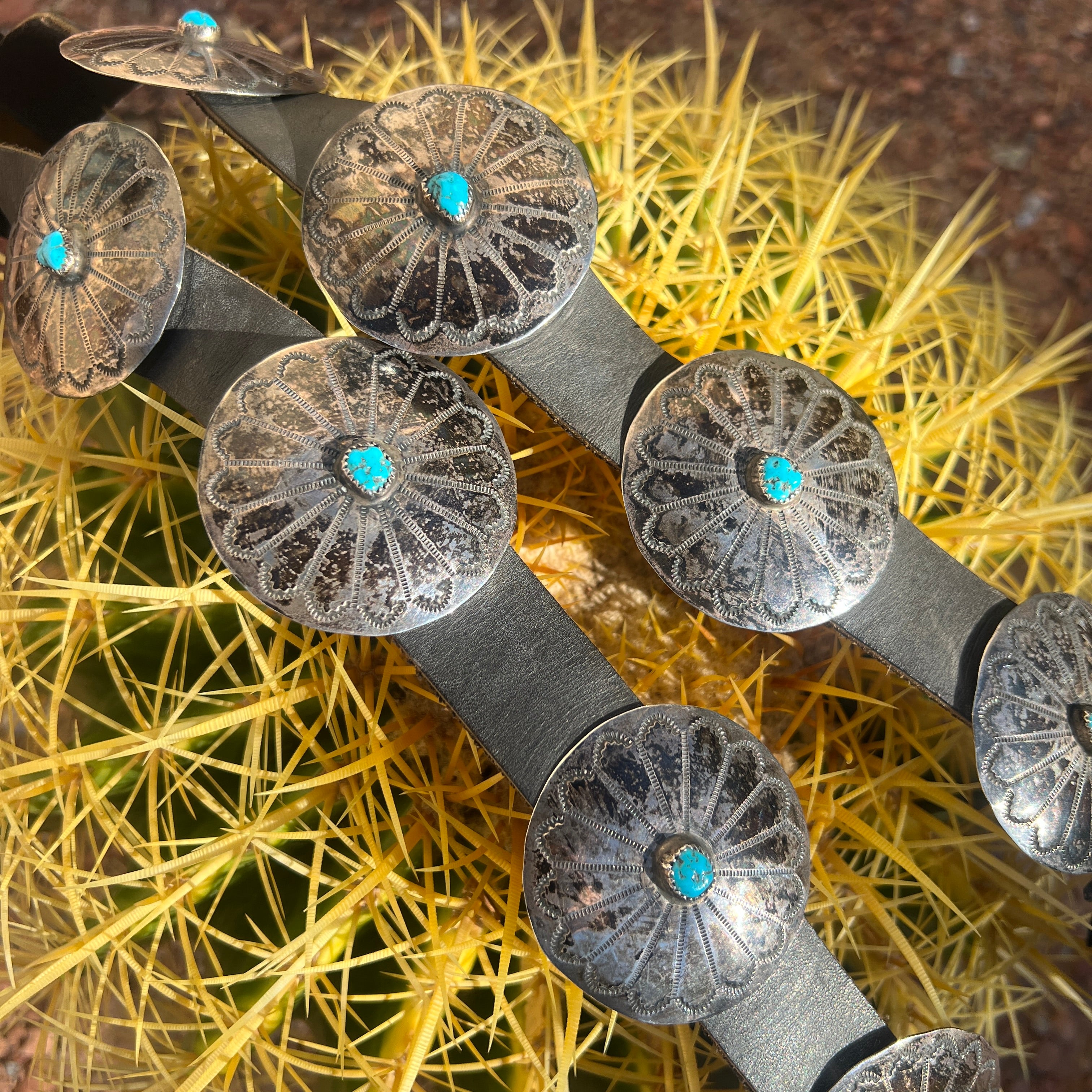 Vintage Sterling Silver and Turquoise Navajo Concho Belt