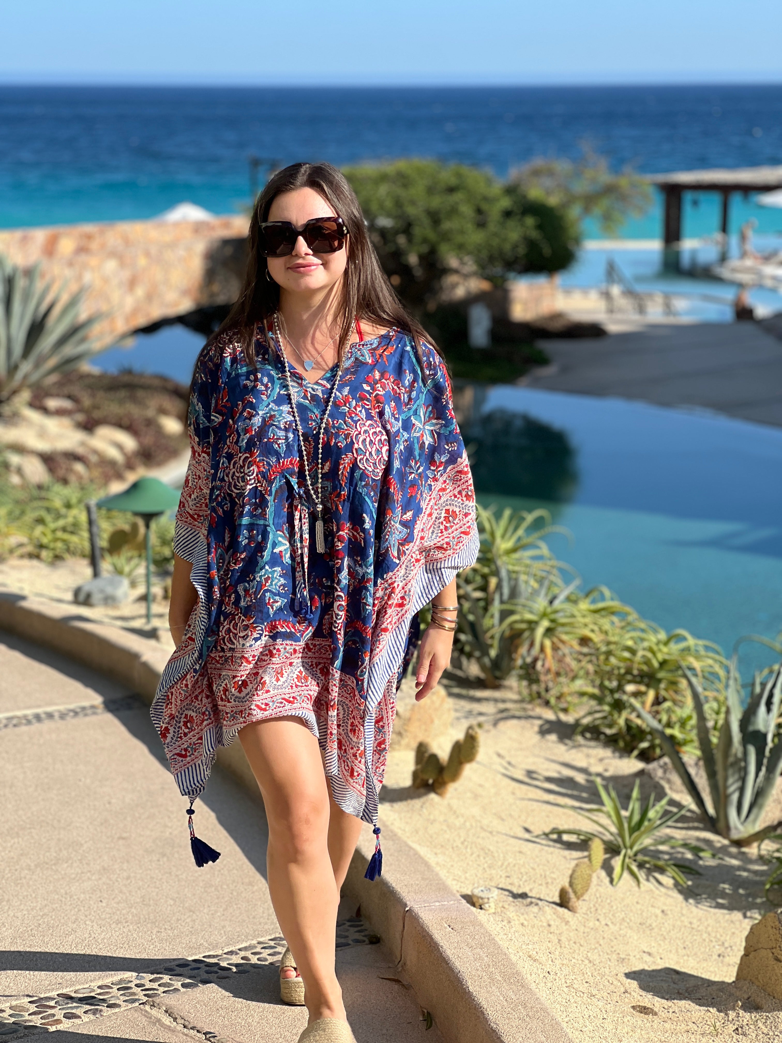Bhawani Blue Floral Short Kaftan Store Credit