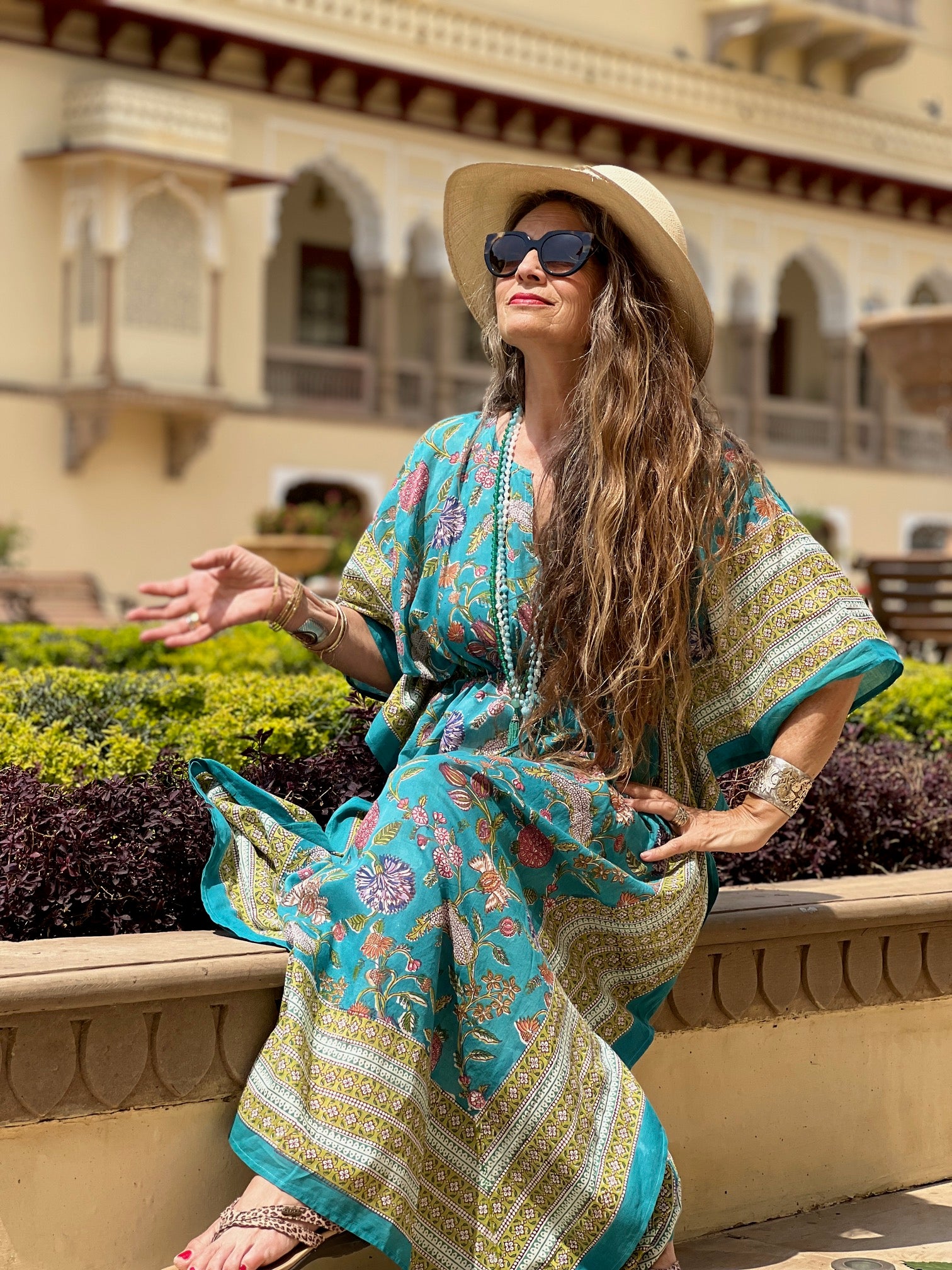 Teal Beauty Floral Maxi Kaftan Dress