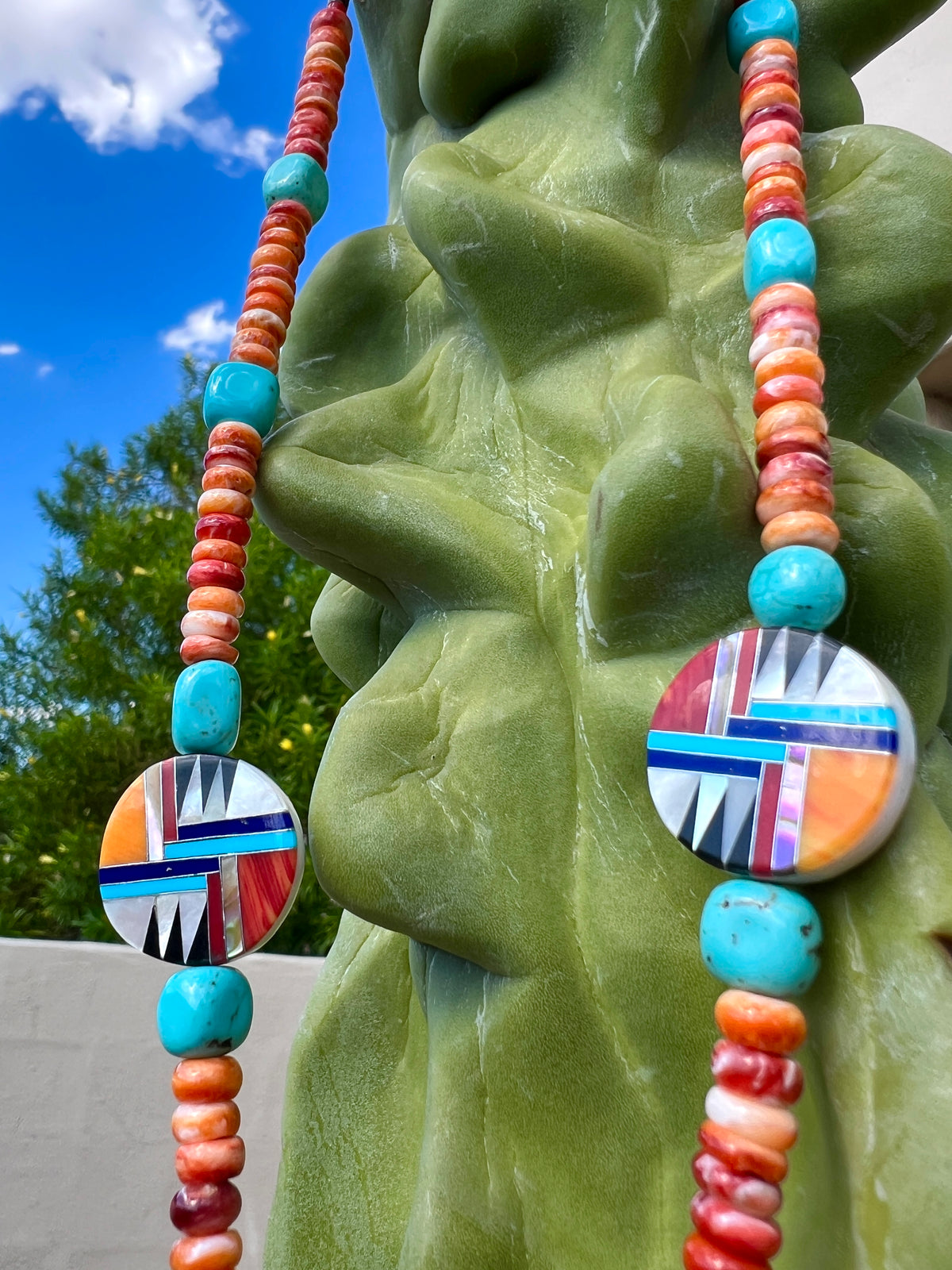 Santo Domingo Inlay Turquoise and Spiny Oyster Necklace
