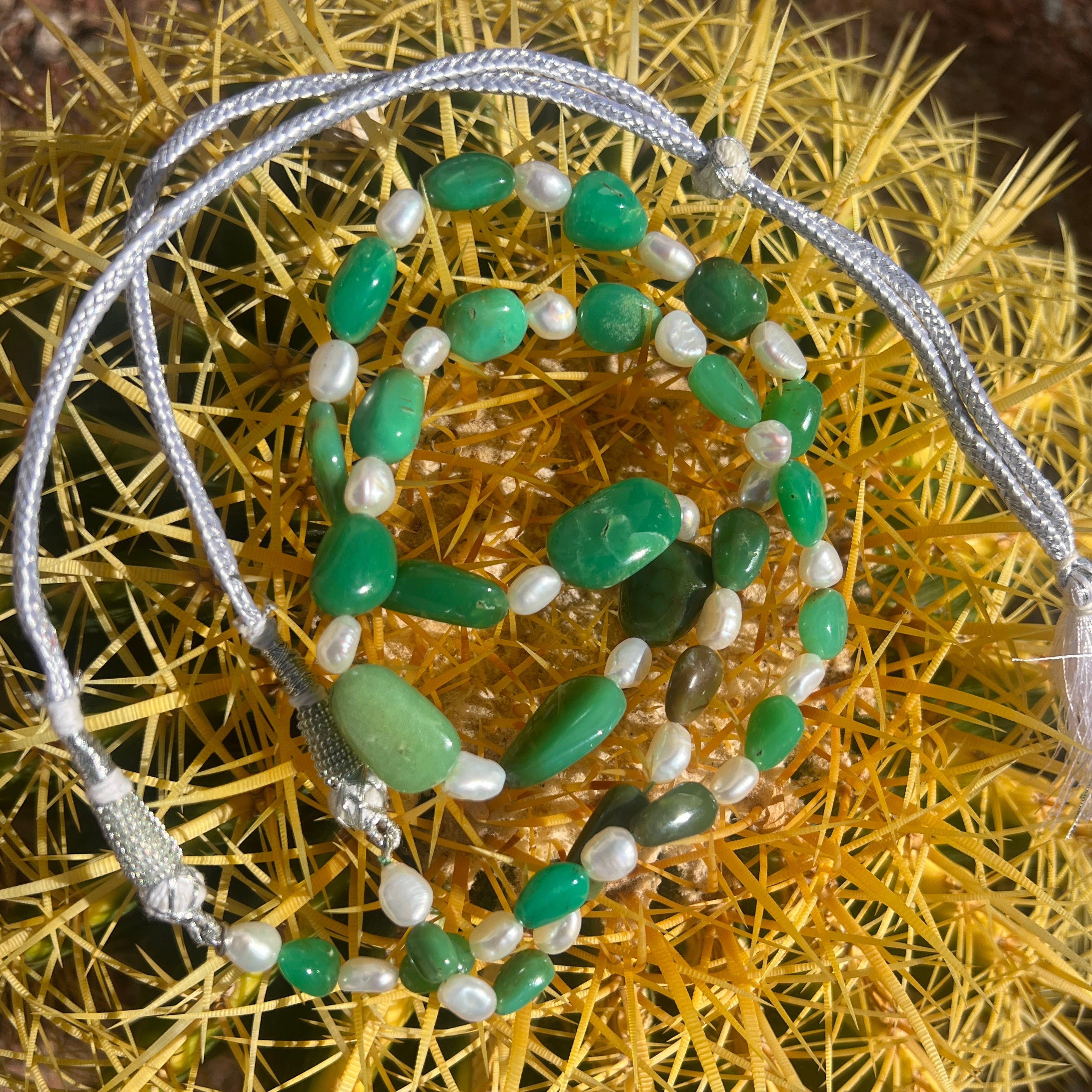 Rare Chrysoprase Nugget and Pearl Necklace
