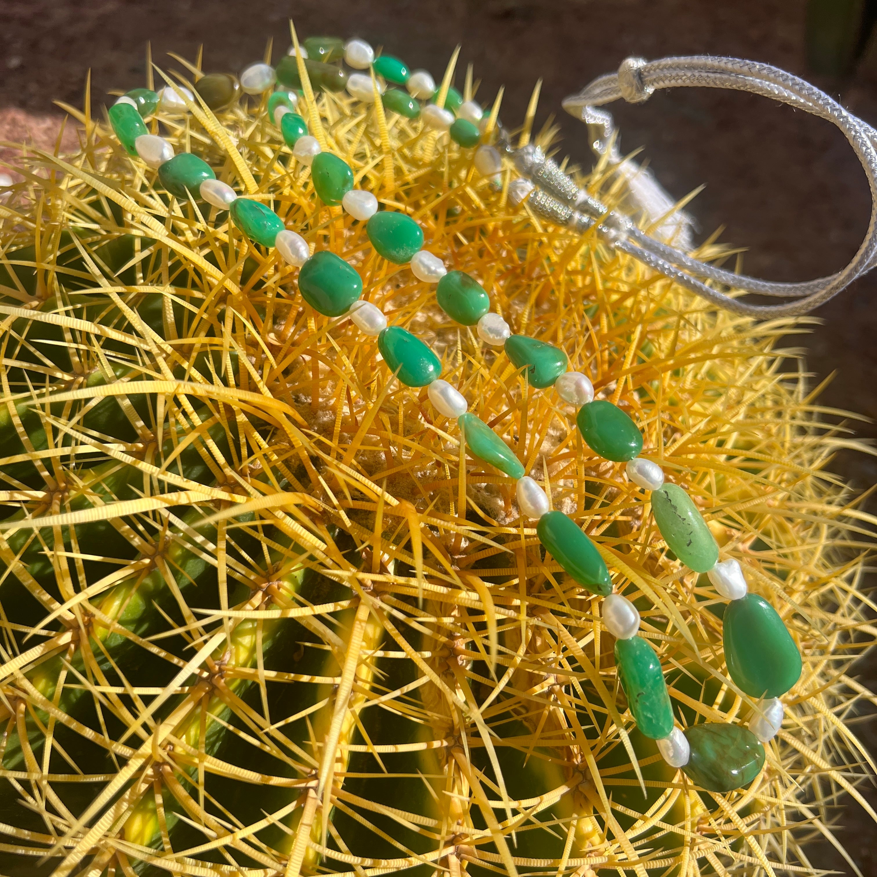 Rare Chrysoprase Nugget and Pearl Necklace