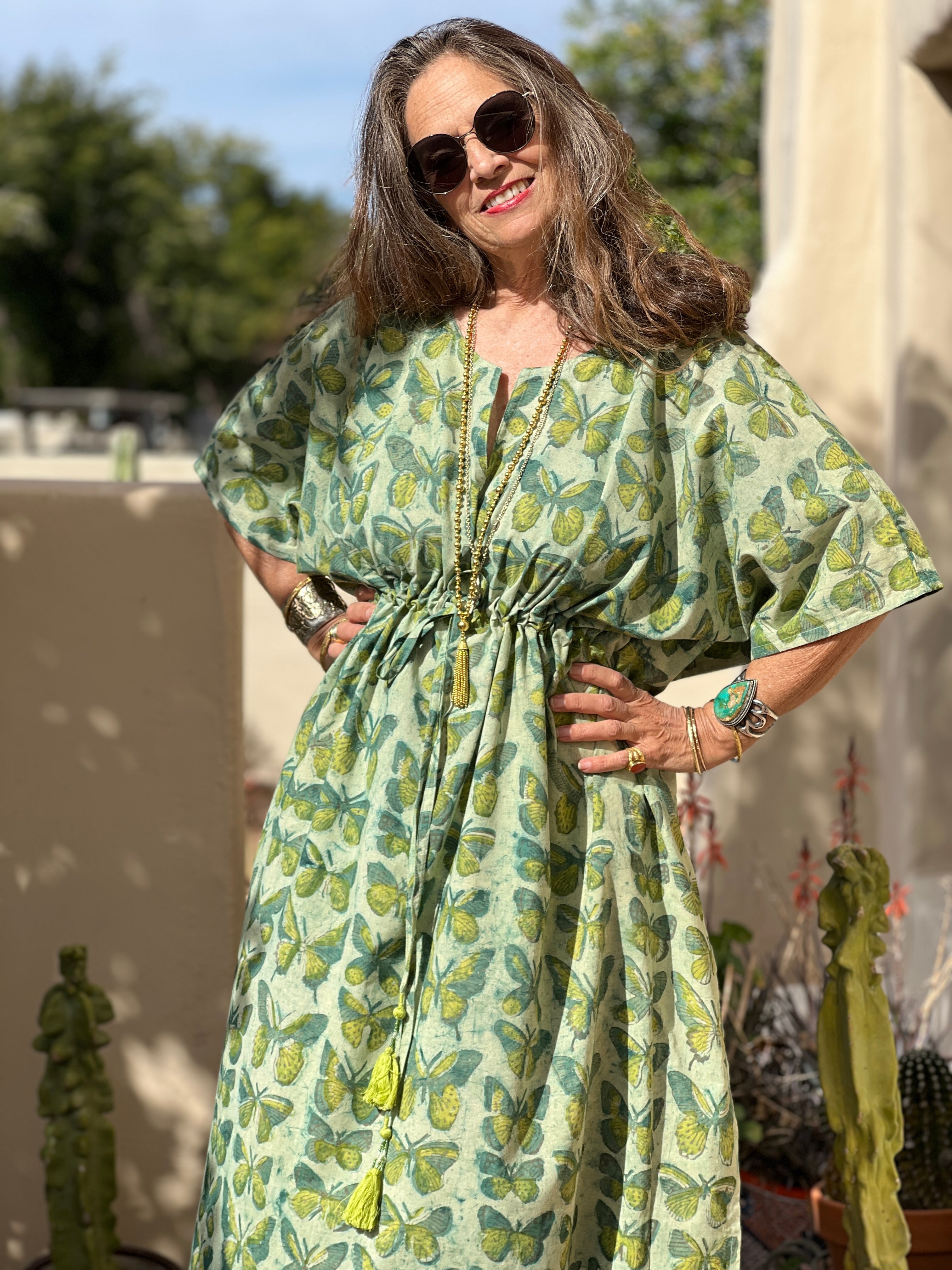 Beautiful Butterfly Green Maxi Kaftan Dress