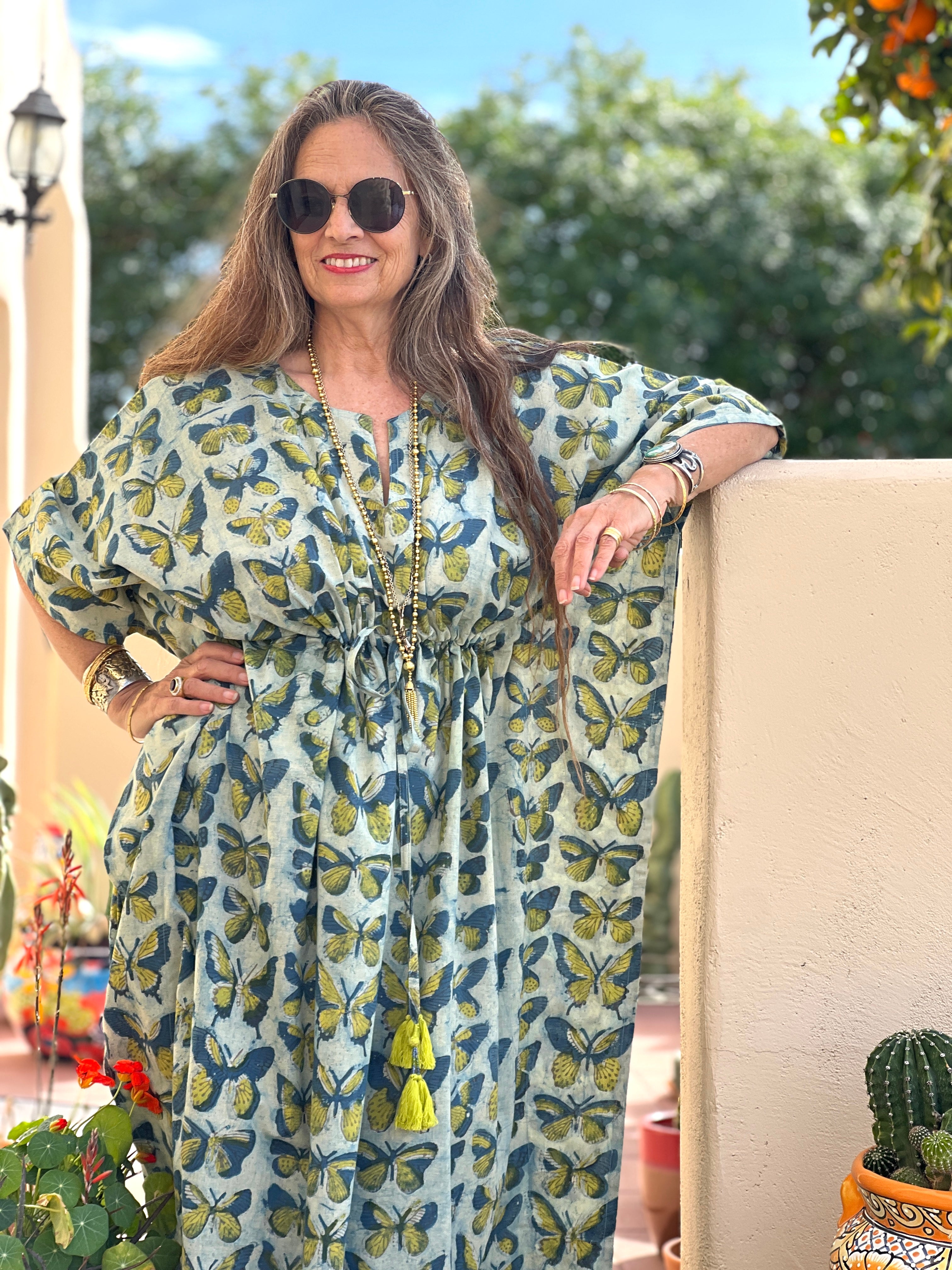 Beautiful Butterfly Blue Maxi Kaftan Dress Limited Edition