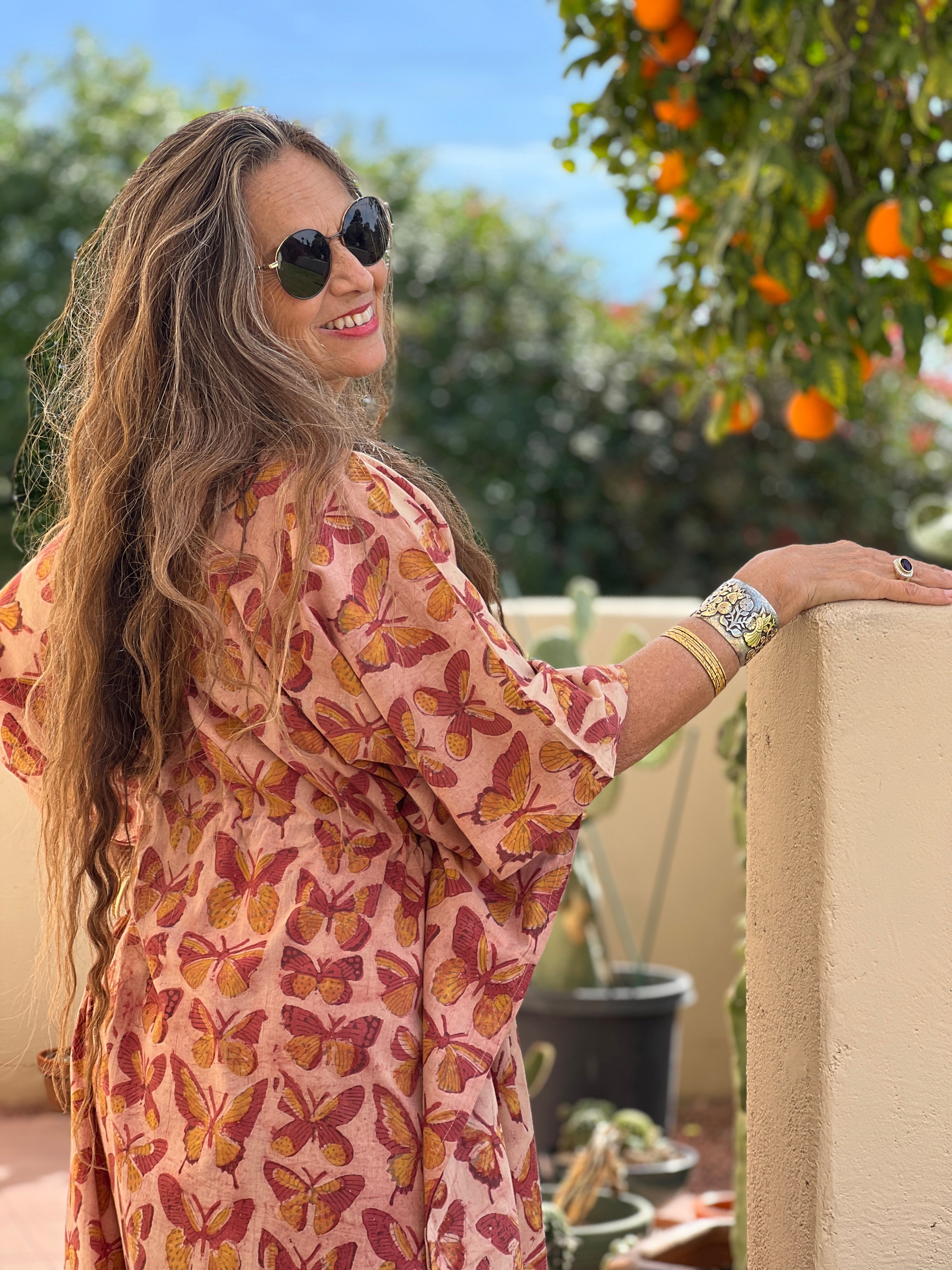 Beautiful Butterfly Cinnabar Maxi Kaftan Dress Limited Edition