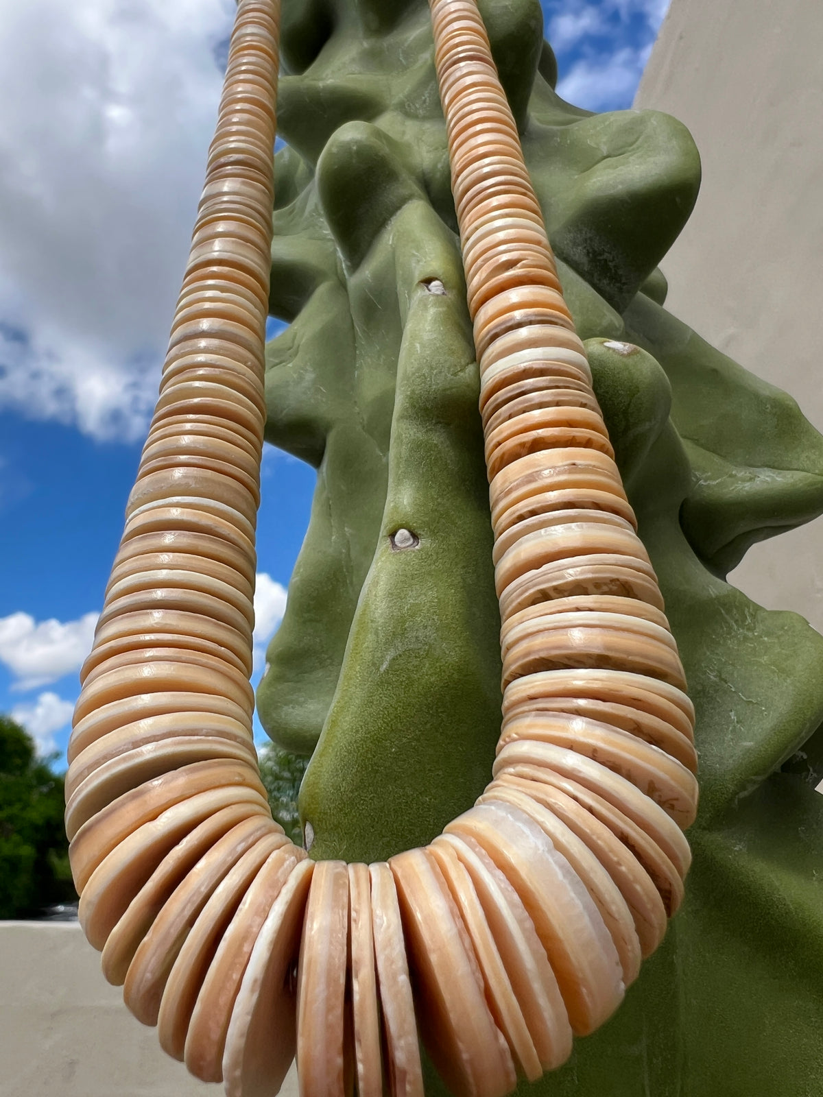 Natural Melon and Heishi Shell Graduated Disc Necklace Santo Domingo