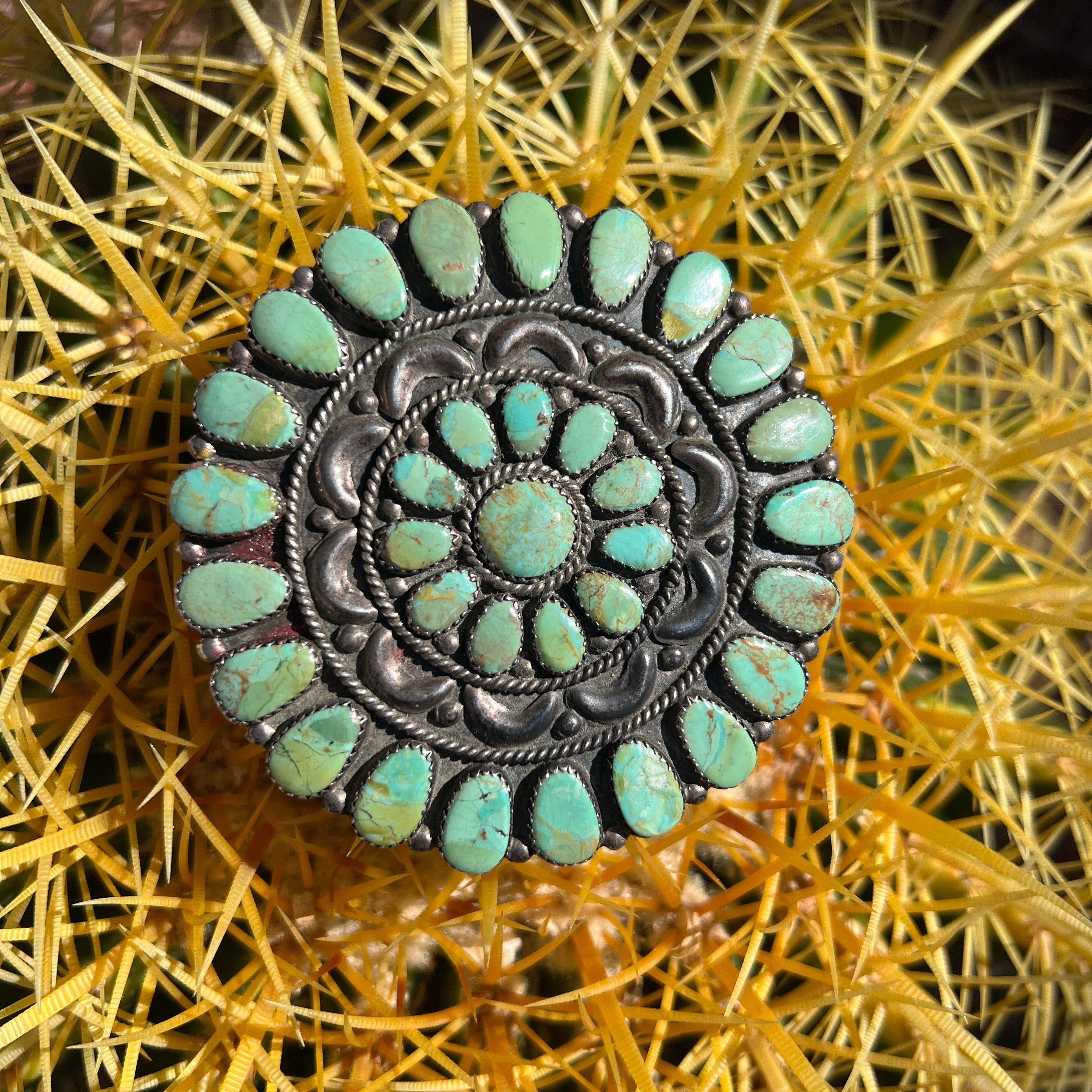 Vintage Green Turquoise Navajo Sterling Silver Pendant Necklace