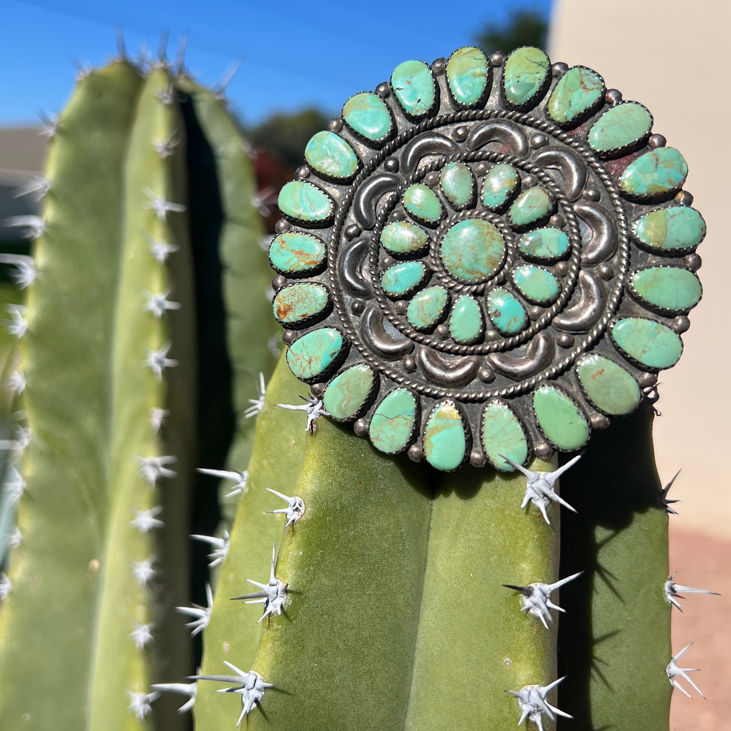 Vintage Green Turquoise Navajo Sterling Silver Pendant Necklace