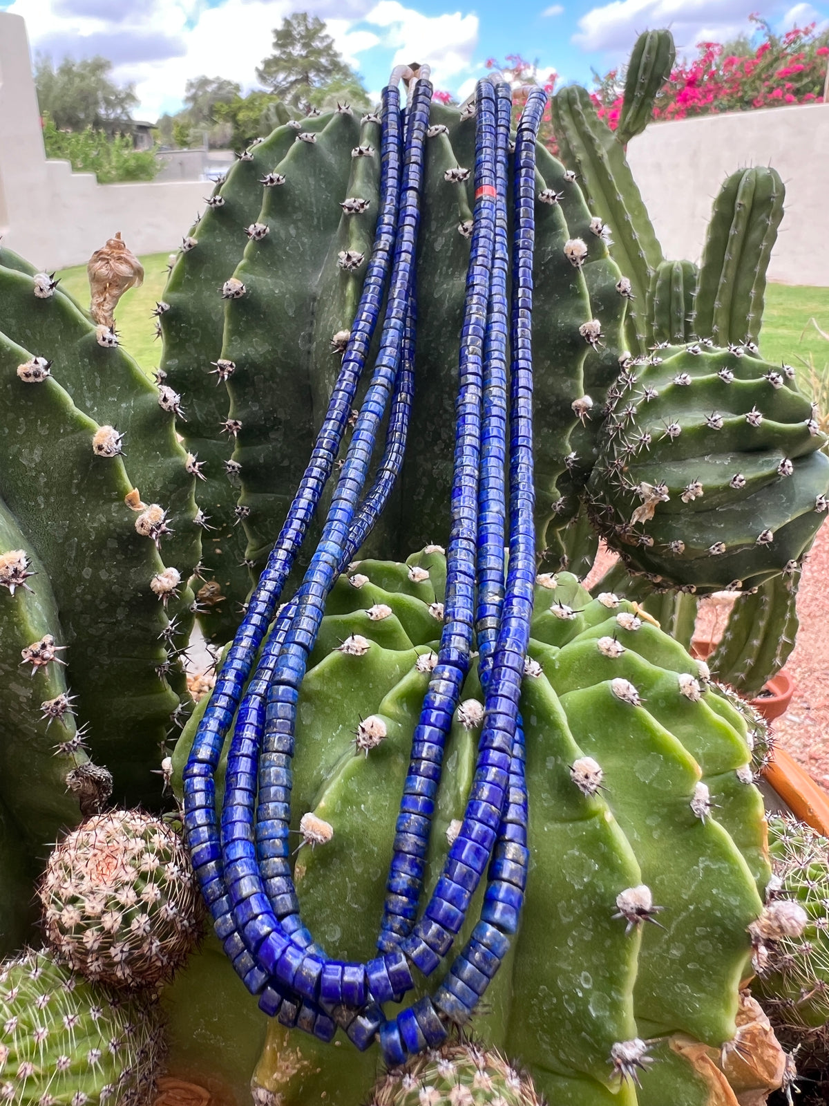 Exceptional Lapis and Heishi Three Strand Necklace Santo Domingo