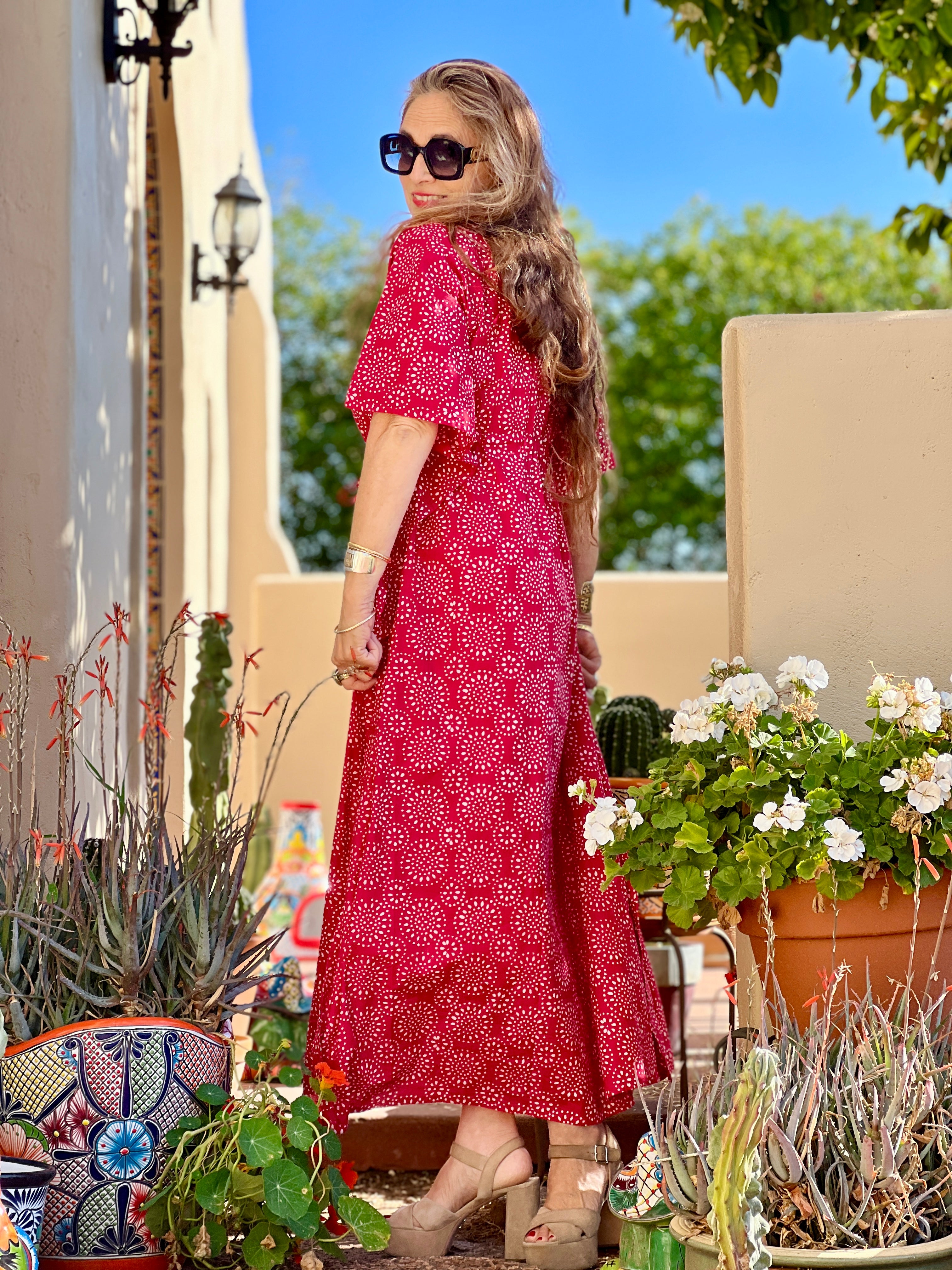 Ronnie Red Maxi Cotton Kaftan