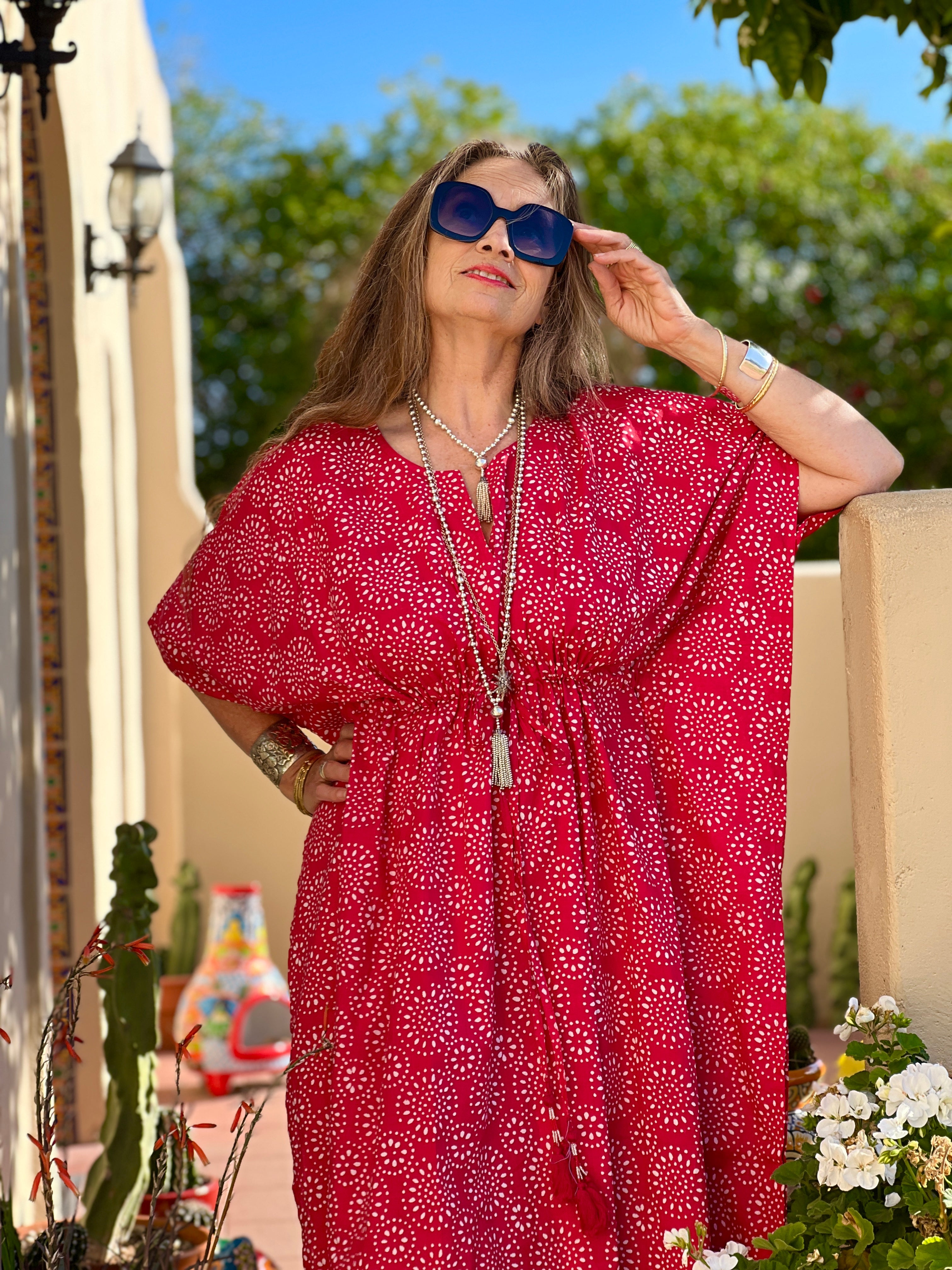 Ronnie Red Maxi Cotton Kaftan