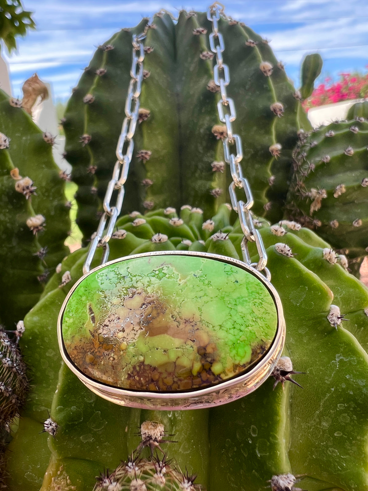 Navajo Silver and Rare Gaspeite Necklace Hand Made