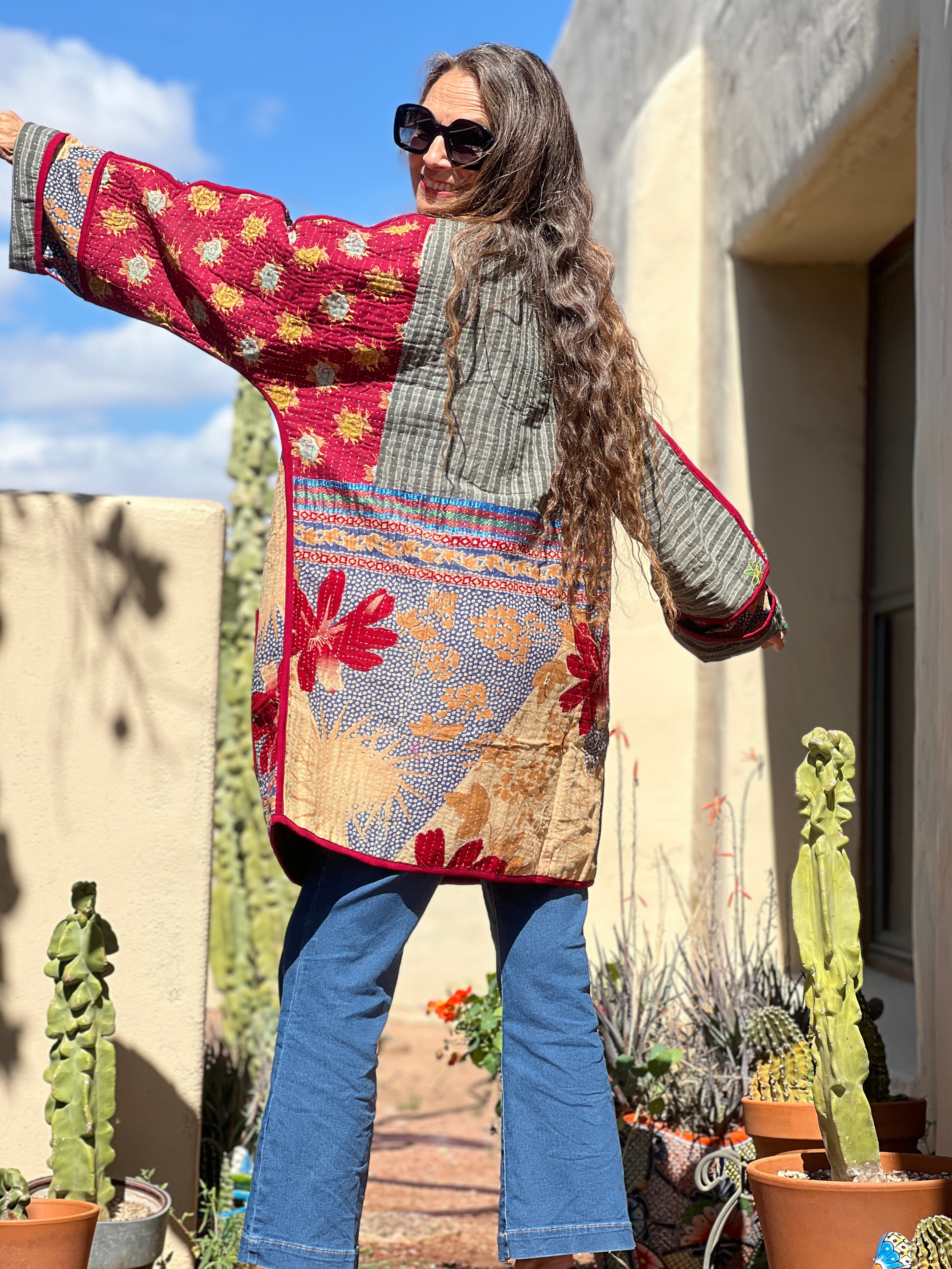 Bengal Boho Floral Kantha Coat One of a Kind