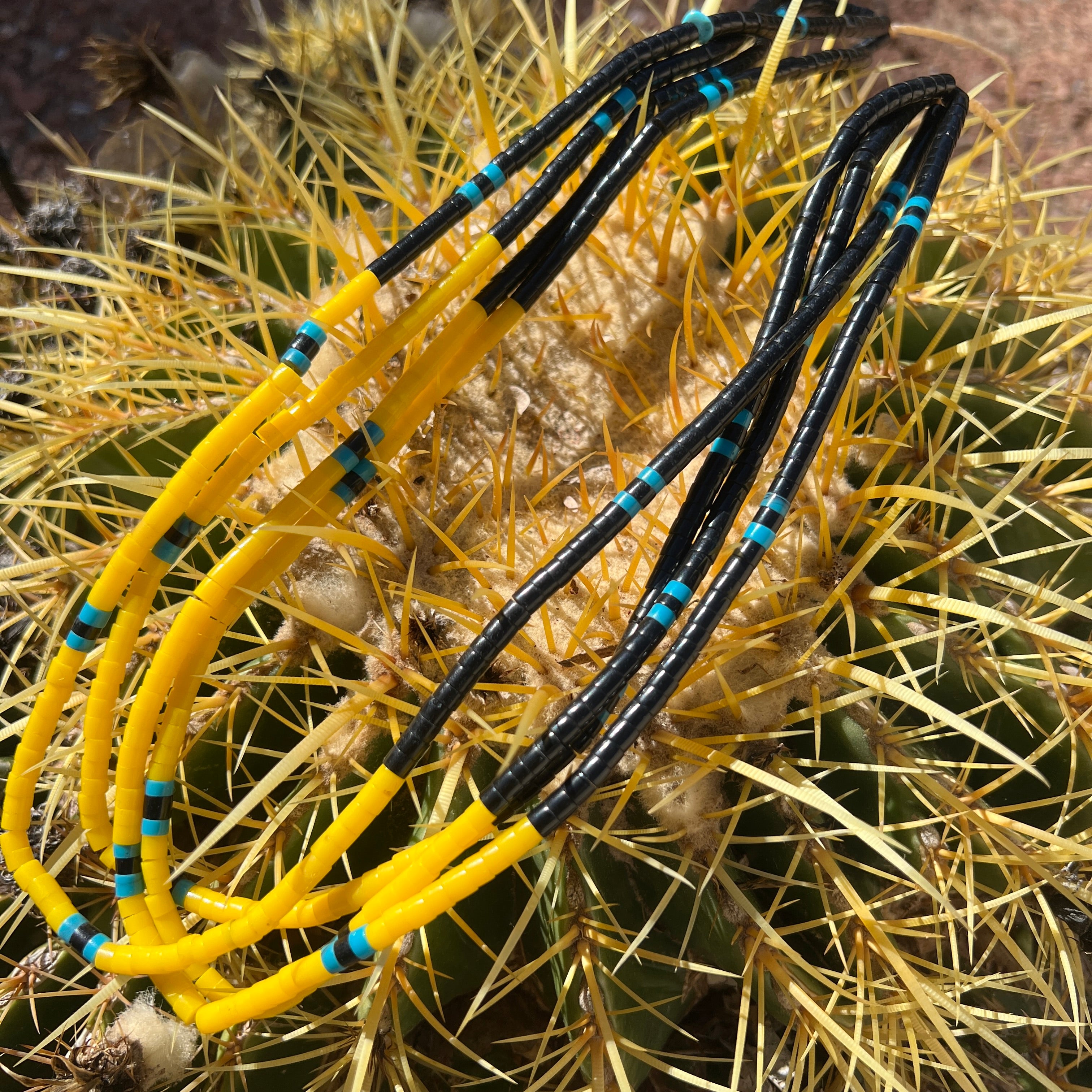 Black Jet, Turquoise, and Yellow Serpentine Necklace Santo Domingo