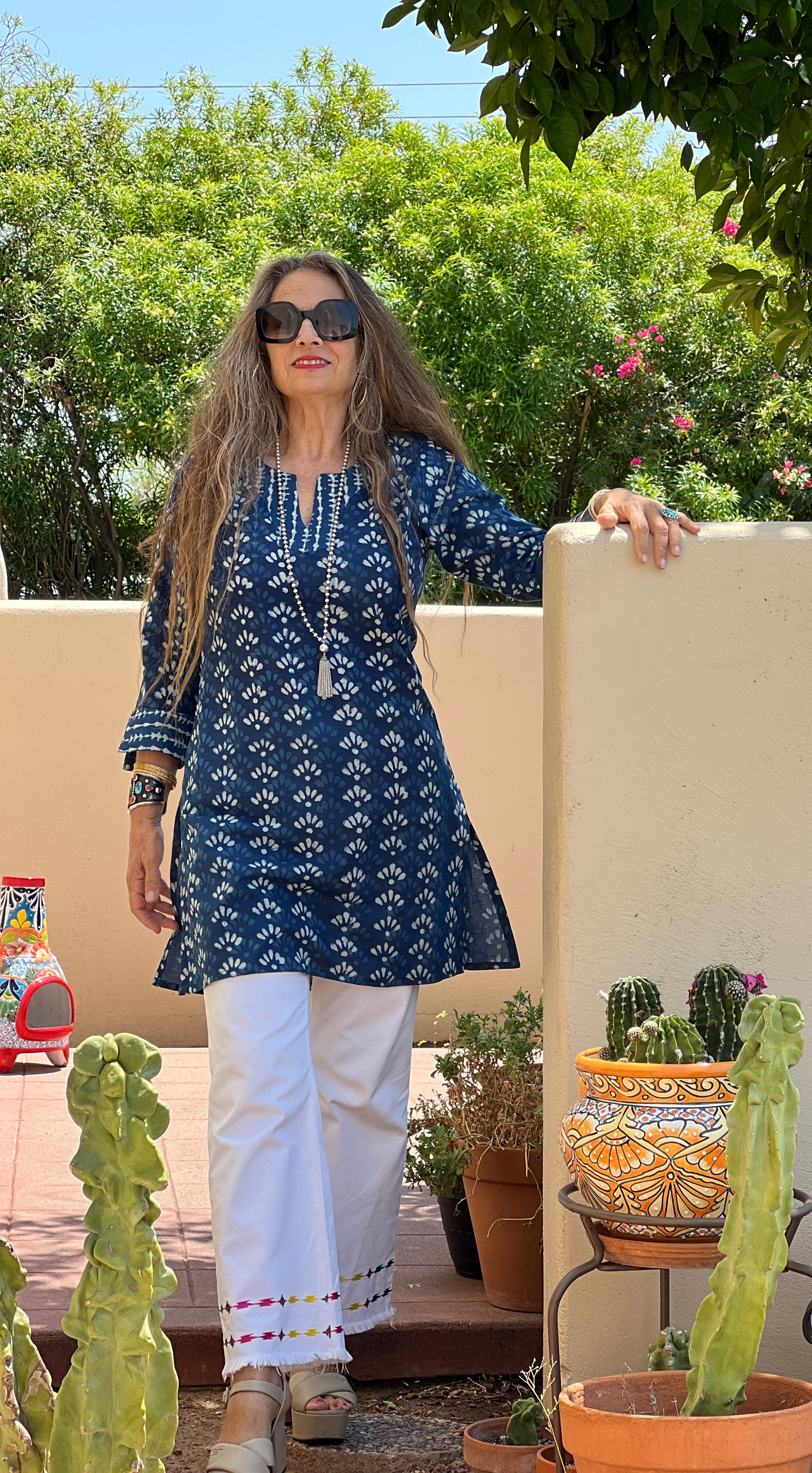 Mary Natural Indigo Dyed Block Printed Tunic