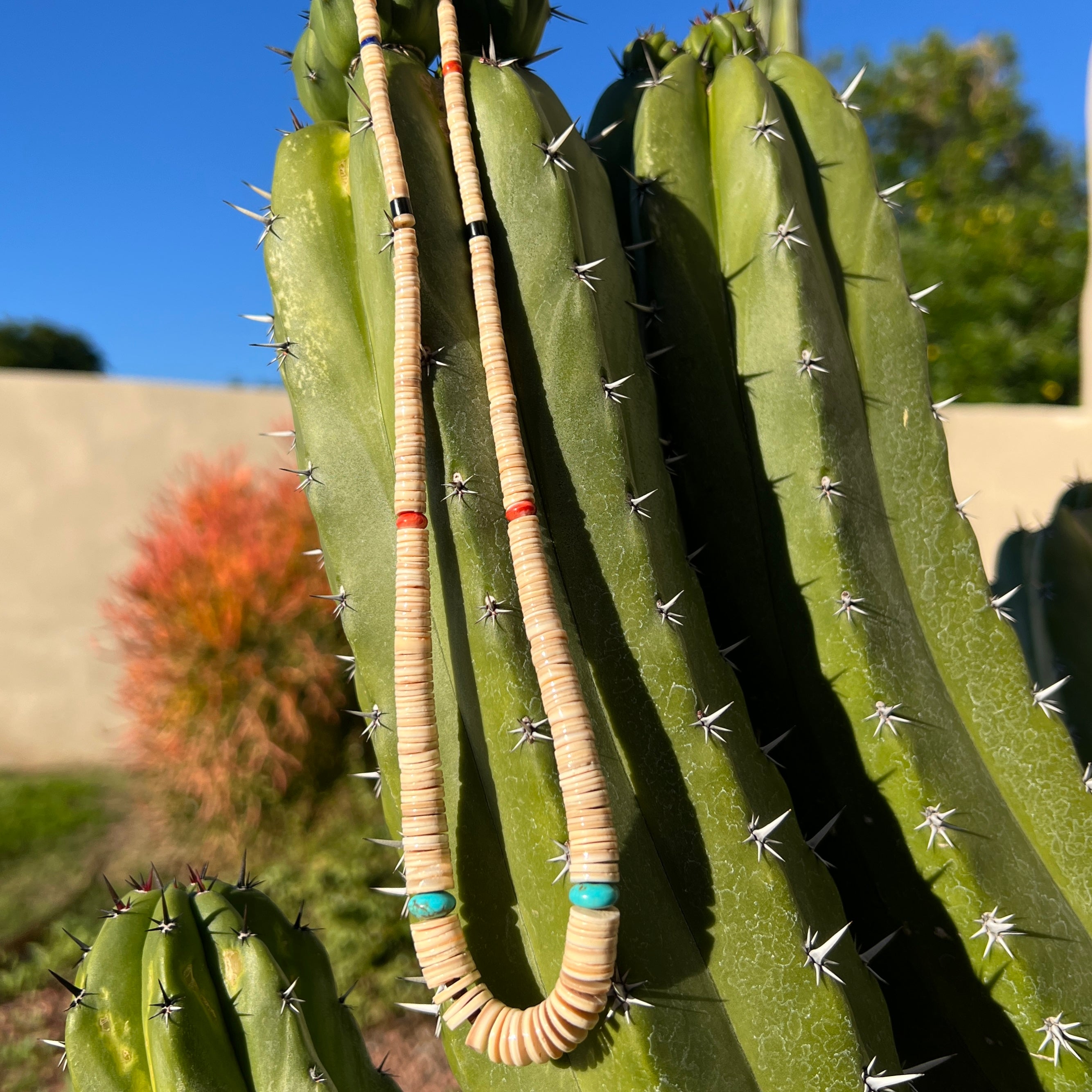 Melon Shell, Turquoise, Coral, Heishi Necklace Santo Domingo