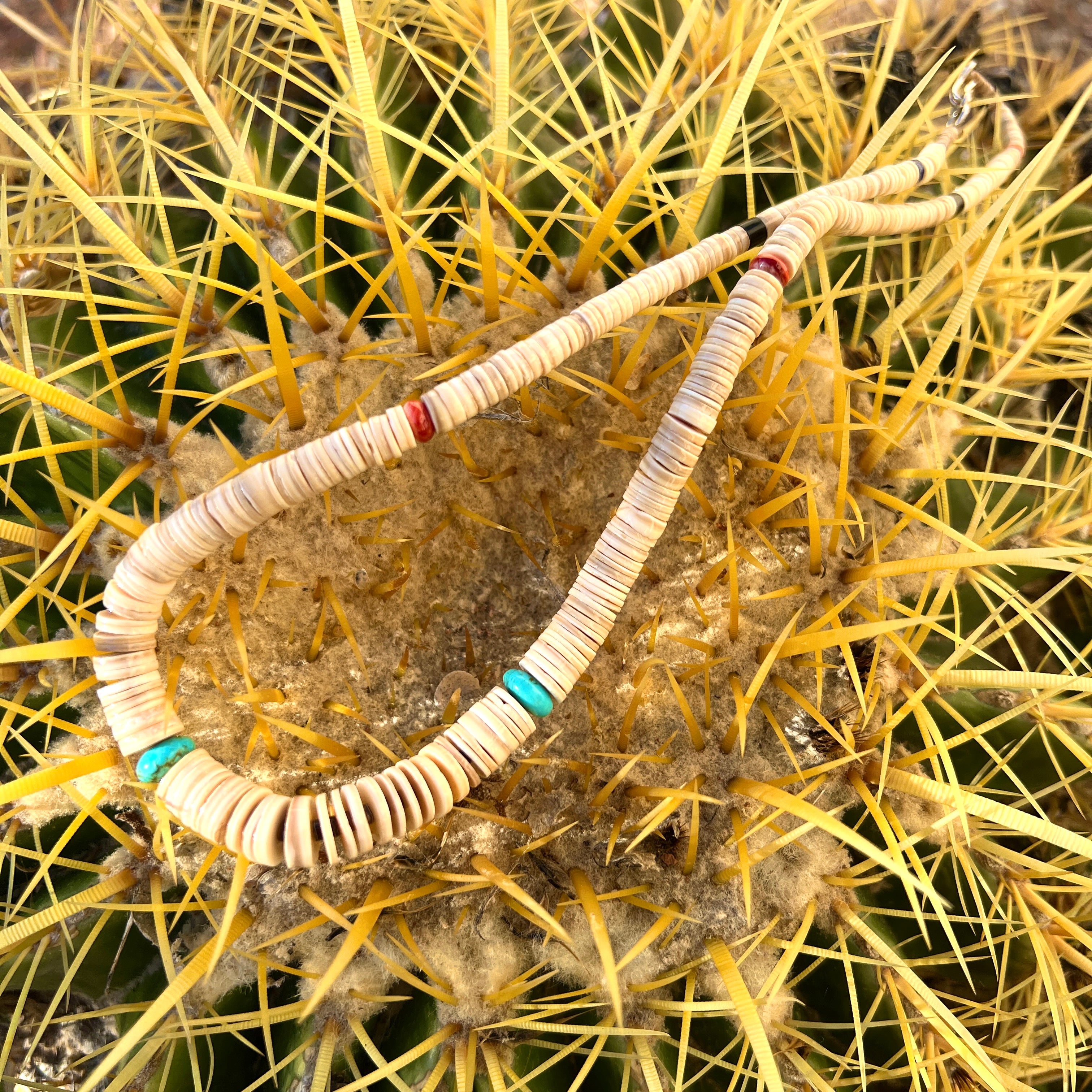 Melon Shell, Turquoise, Coral, Heishi Necklace Santo Domingo