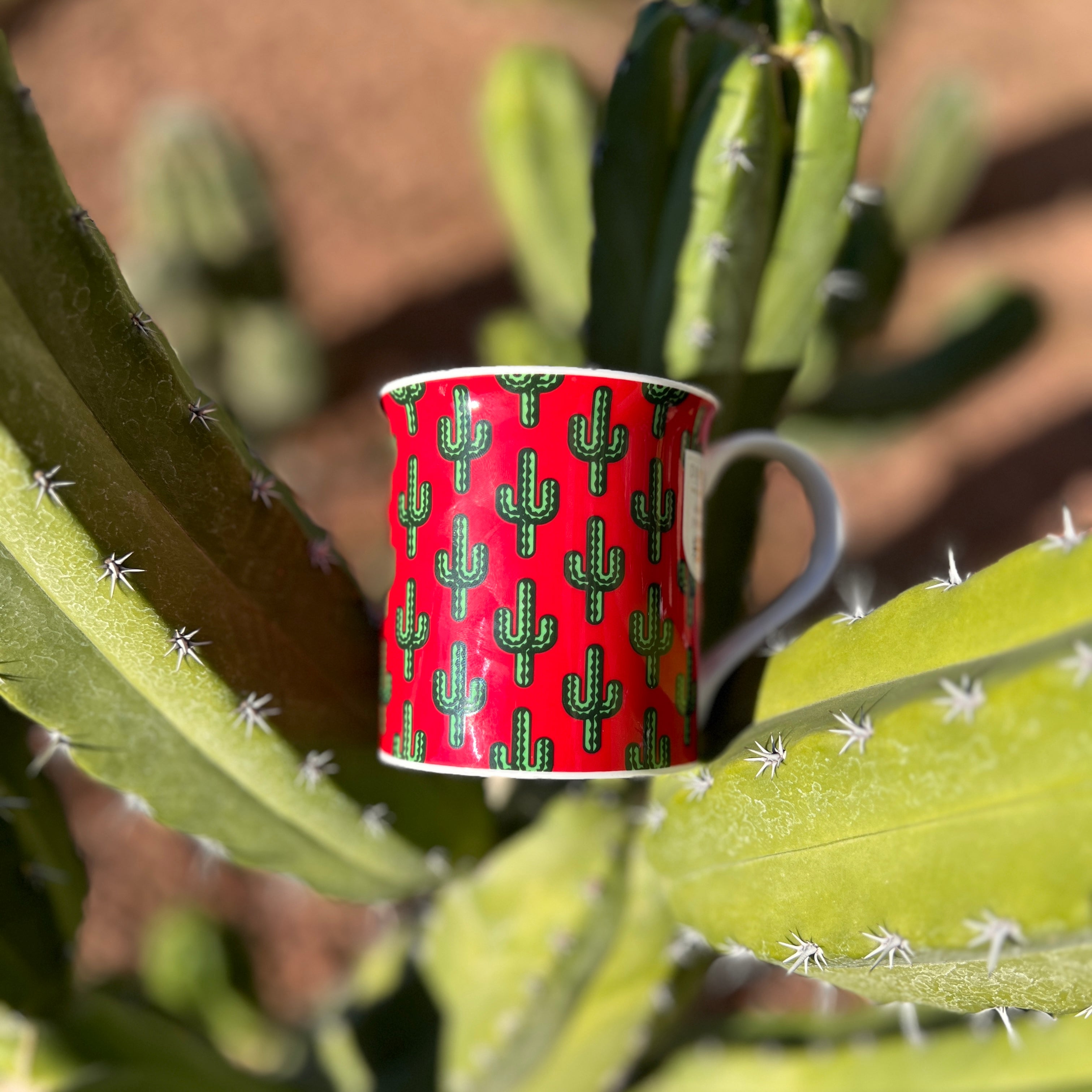 Fine Bone China Red Saguaro Cactus Mug