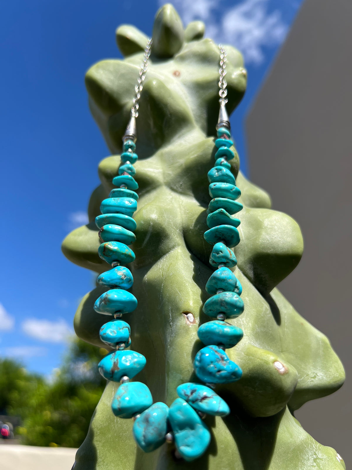 Silver and Sleeping Beauty Turquoise Nugget Necklace Santo Domingo
