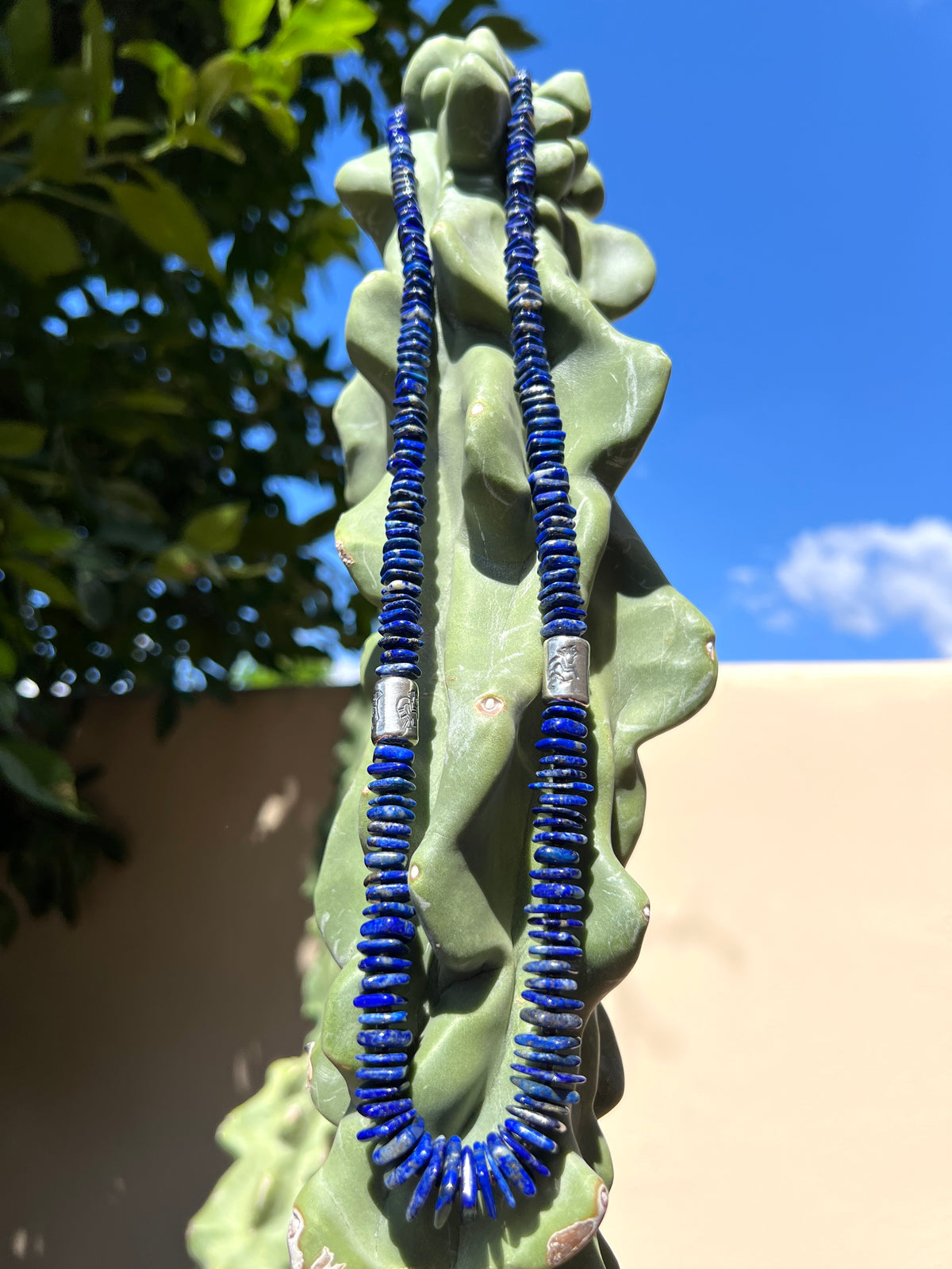Exceptional Afghan Lapis Necklace with Sterling Silver Kokopellis Santo Domingo
