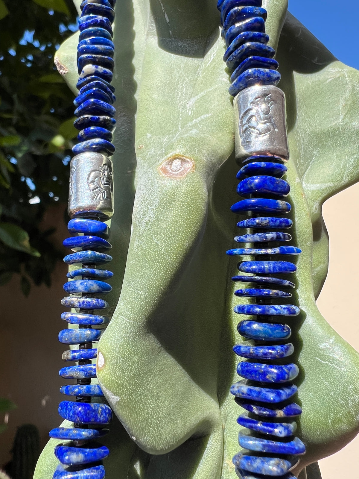 Exceptional Afghan Lapis Necklace with Sterling Silver Kokopellis Santo Domingo
